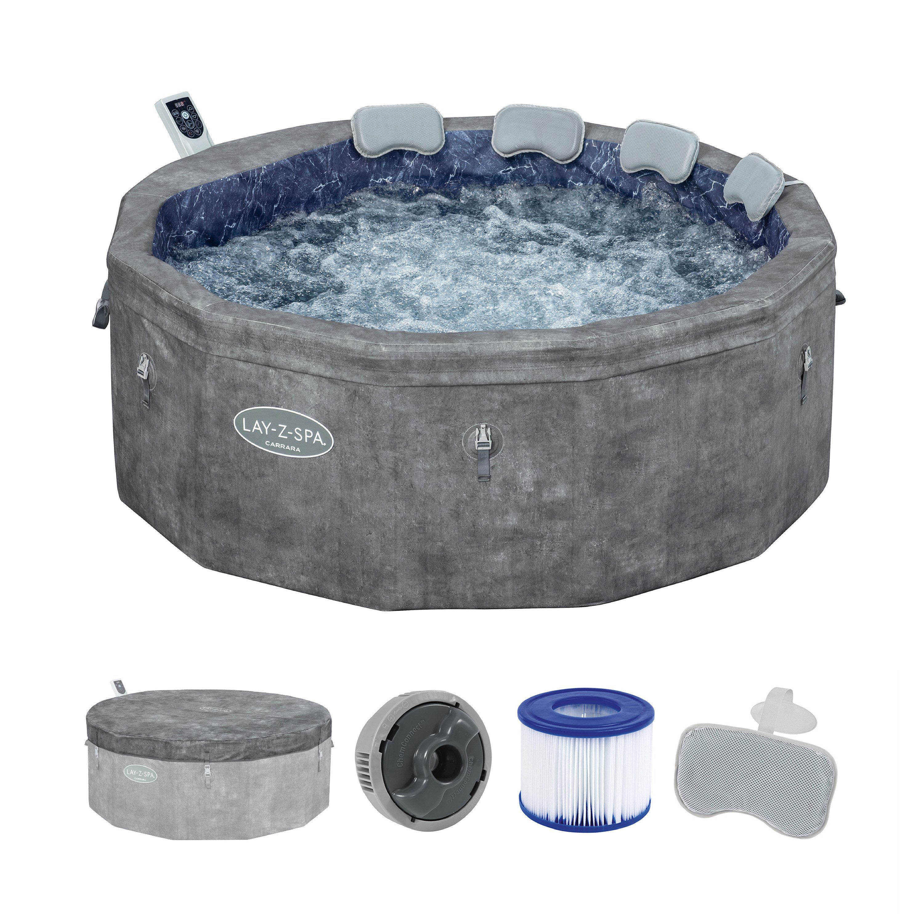 Bestway Whirlpool LAY-Z-SPA® Carrara AirJet™, Aufstellbecken, (Set, Inkl. App-Steuerung, für 6 Personen), Ø 170 x 65 cm