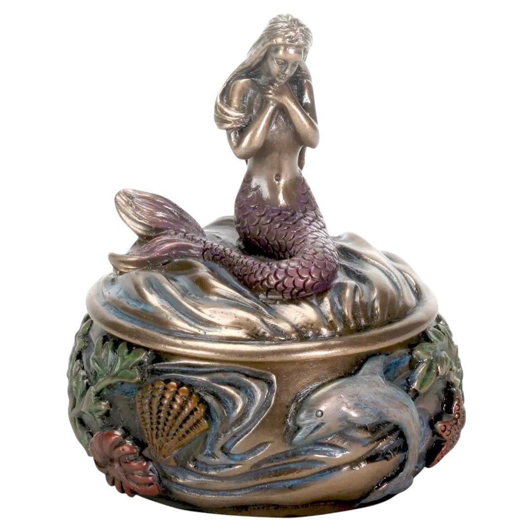 Dark-Desires Aufbewahrungsdose Kleine vintage Schmuckschatulle Meerjungfrau Jugendstil Bronze-Lila