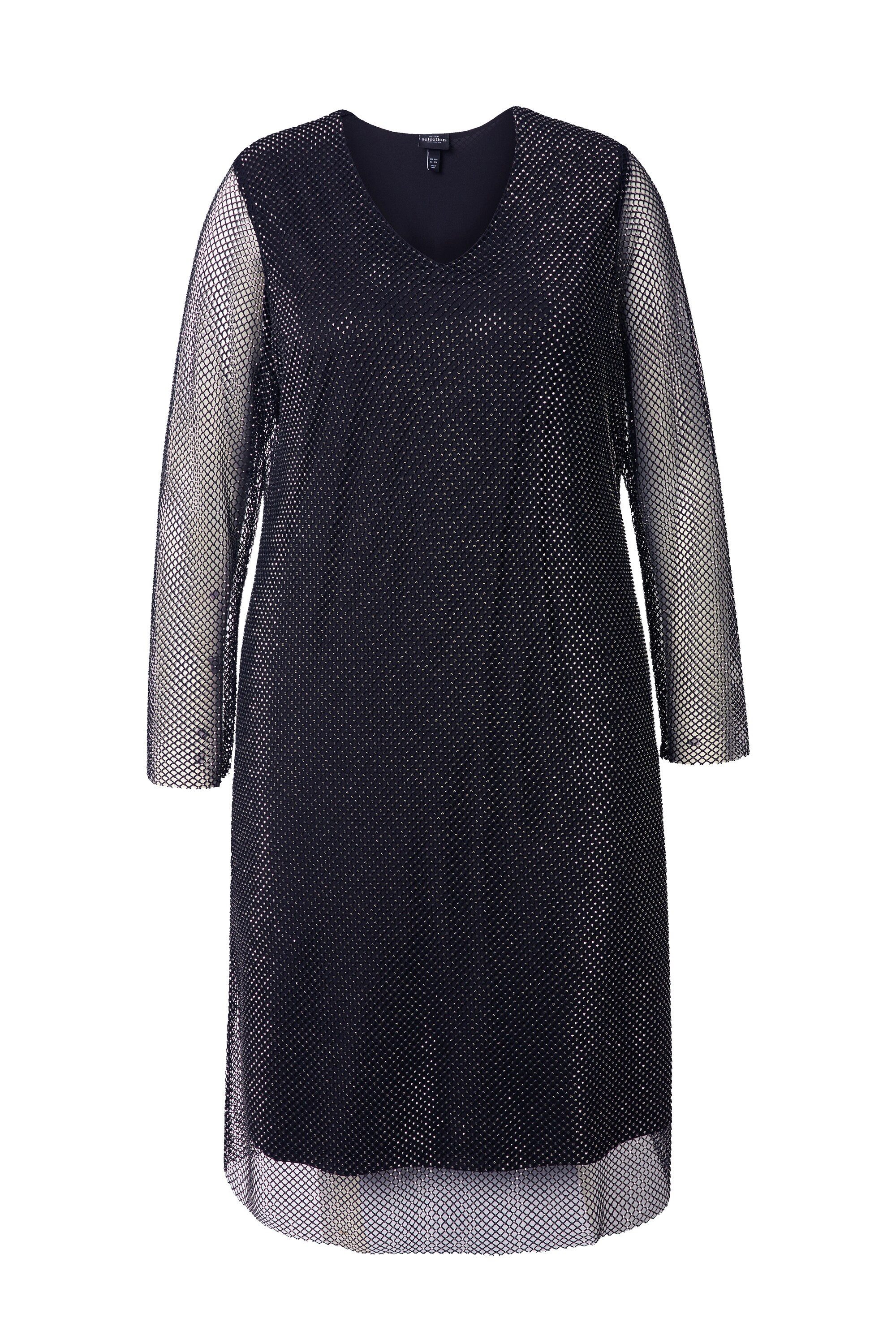 Ulla Popken Cocktailkleid Midikleid Pailletten A-Linie V-Ausschnitt Langarm günstig online kaufen