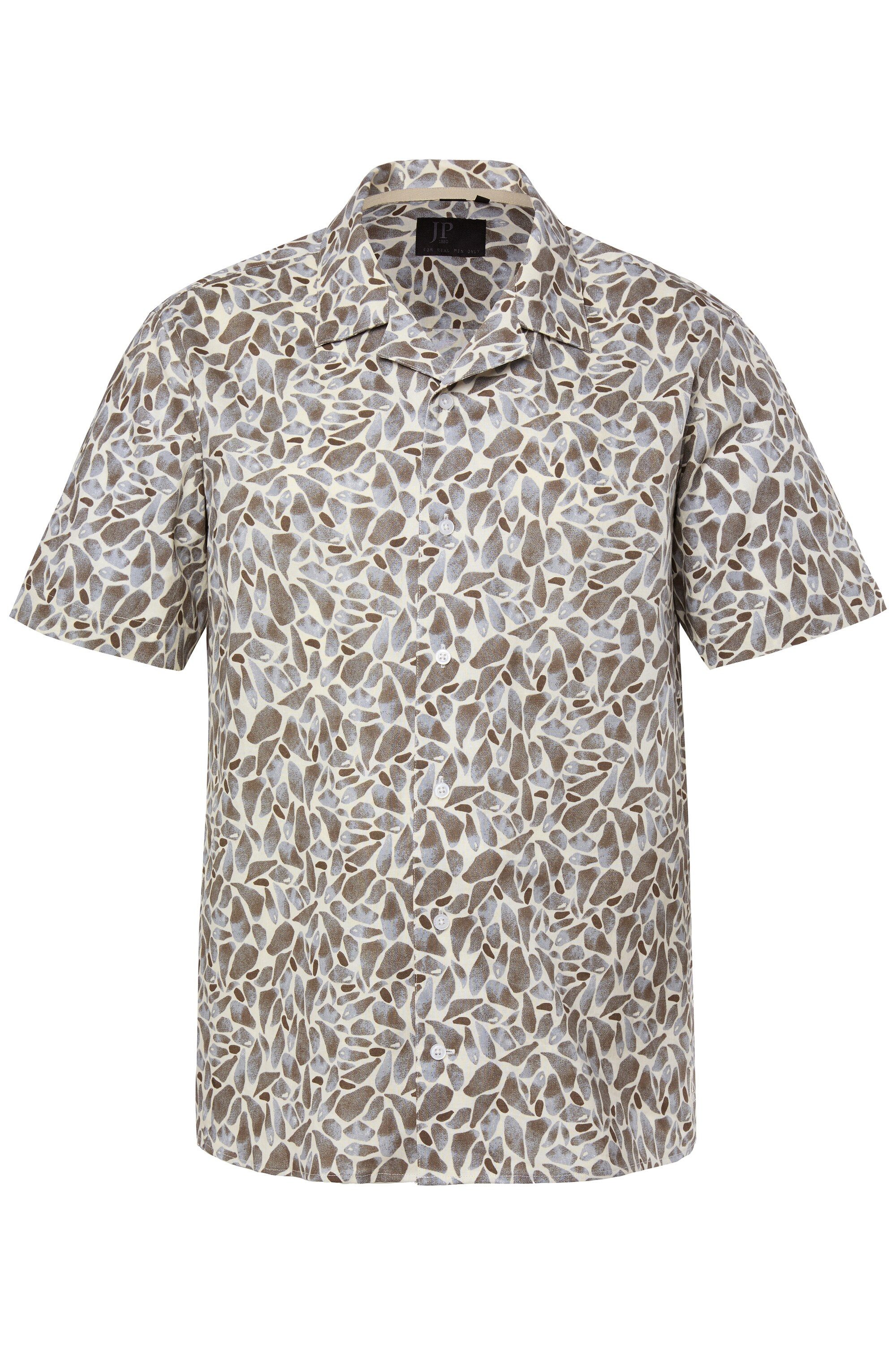 JP1880 Kurzarmhemd Leinenmix-Hemd Halbarm Cuba-Kragen floraler Print