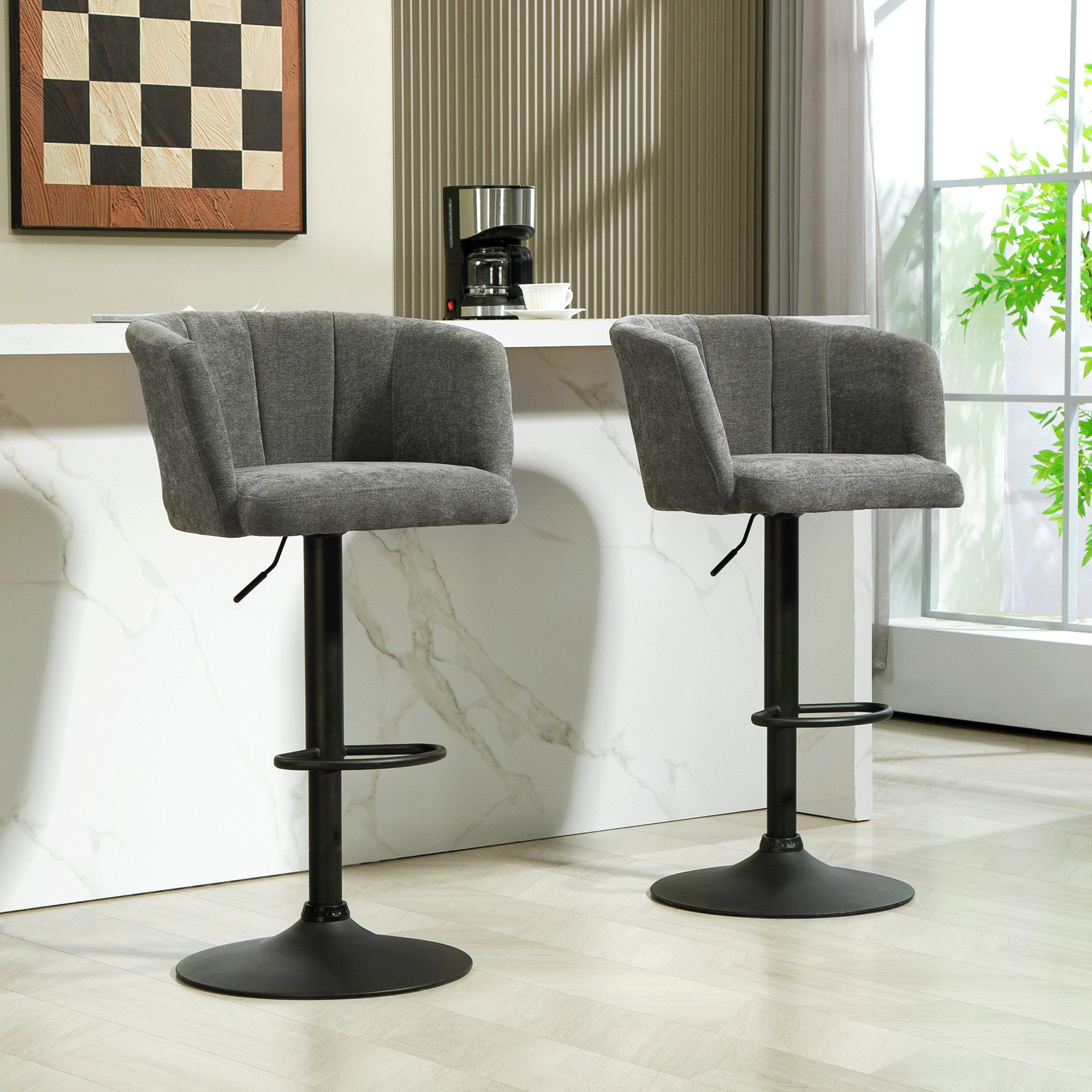 HOMCOM Barhocker 2er-Set, mit Fußstütze, drehbar, höhenverstellbar, mit Lei günstig online kaufen