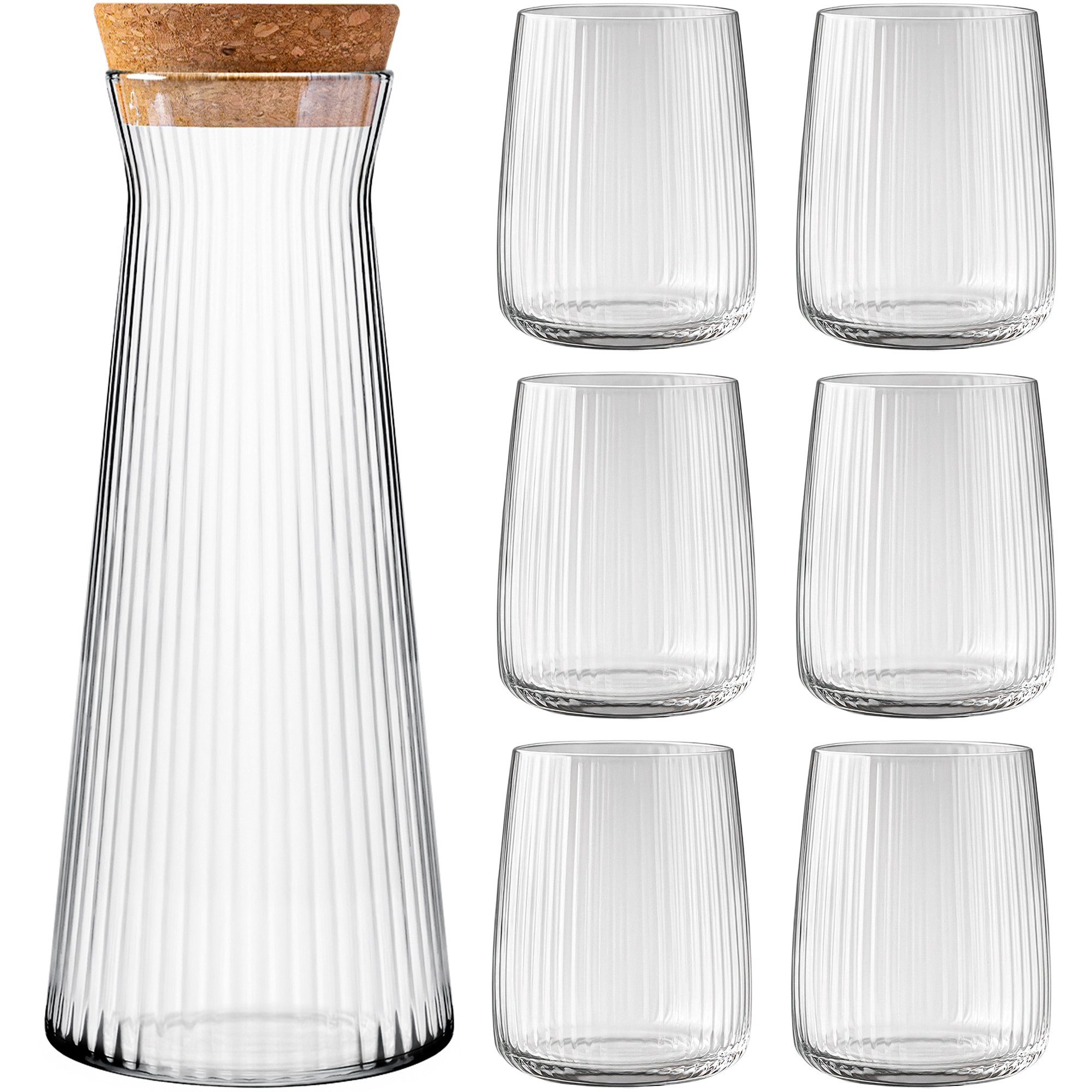 KONZEPT Wasserkaraffe 1 L mit 6 Gläsern (320 ml) – Elegantes Set für Zuhause oder Café, (6-tlg), Modernes, langlebiges Design – stilvoll und spülmaschinengeeignet