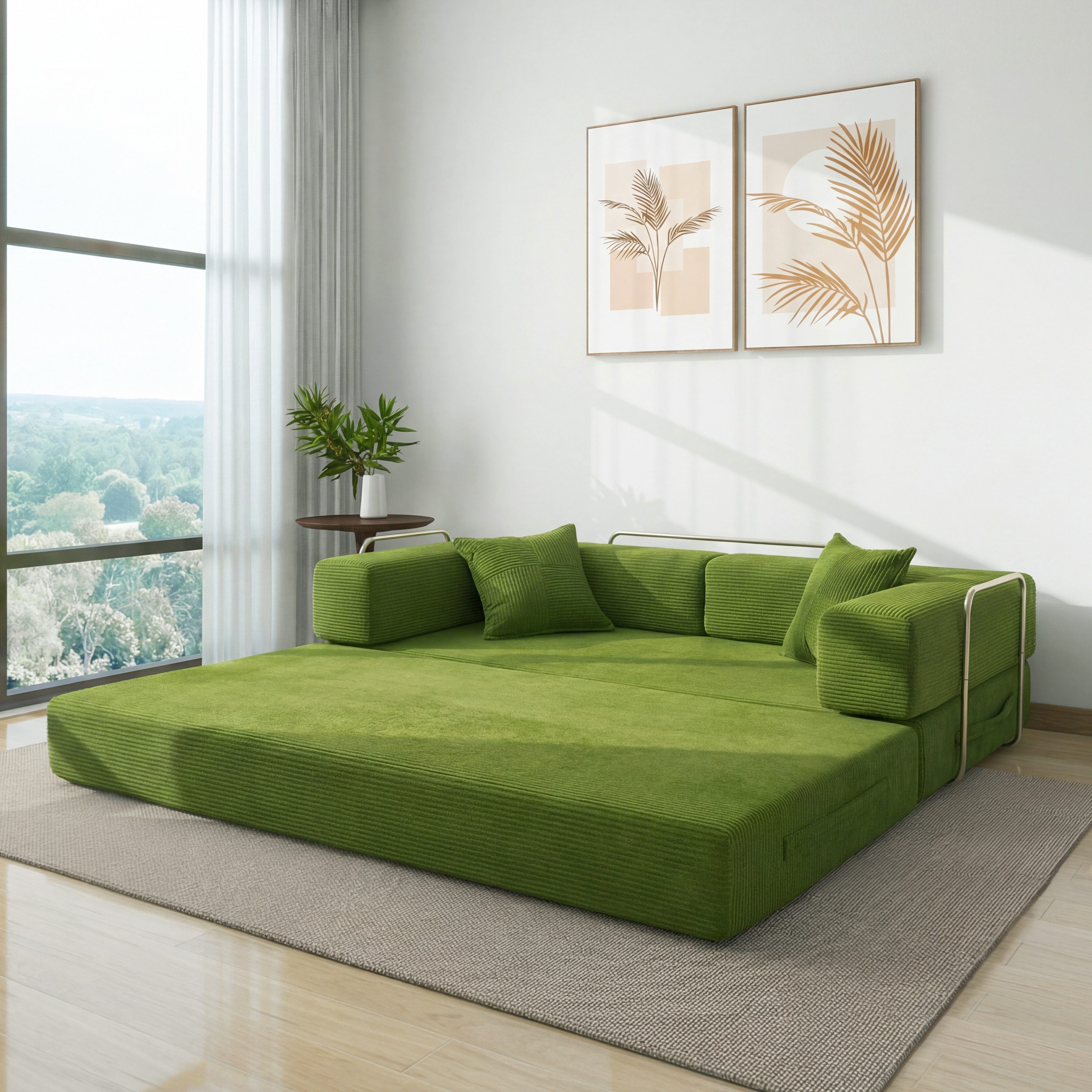 Vipbear Schlafsofa 5-in-1 Schlafsofa Cord, 300kg Belastbarkeit, 1 Teile, 200x100cm, Grün/Orange/Grau/Beige