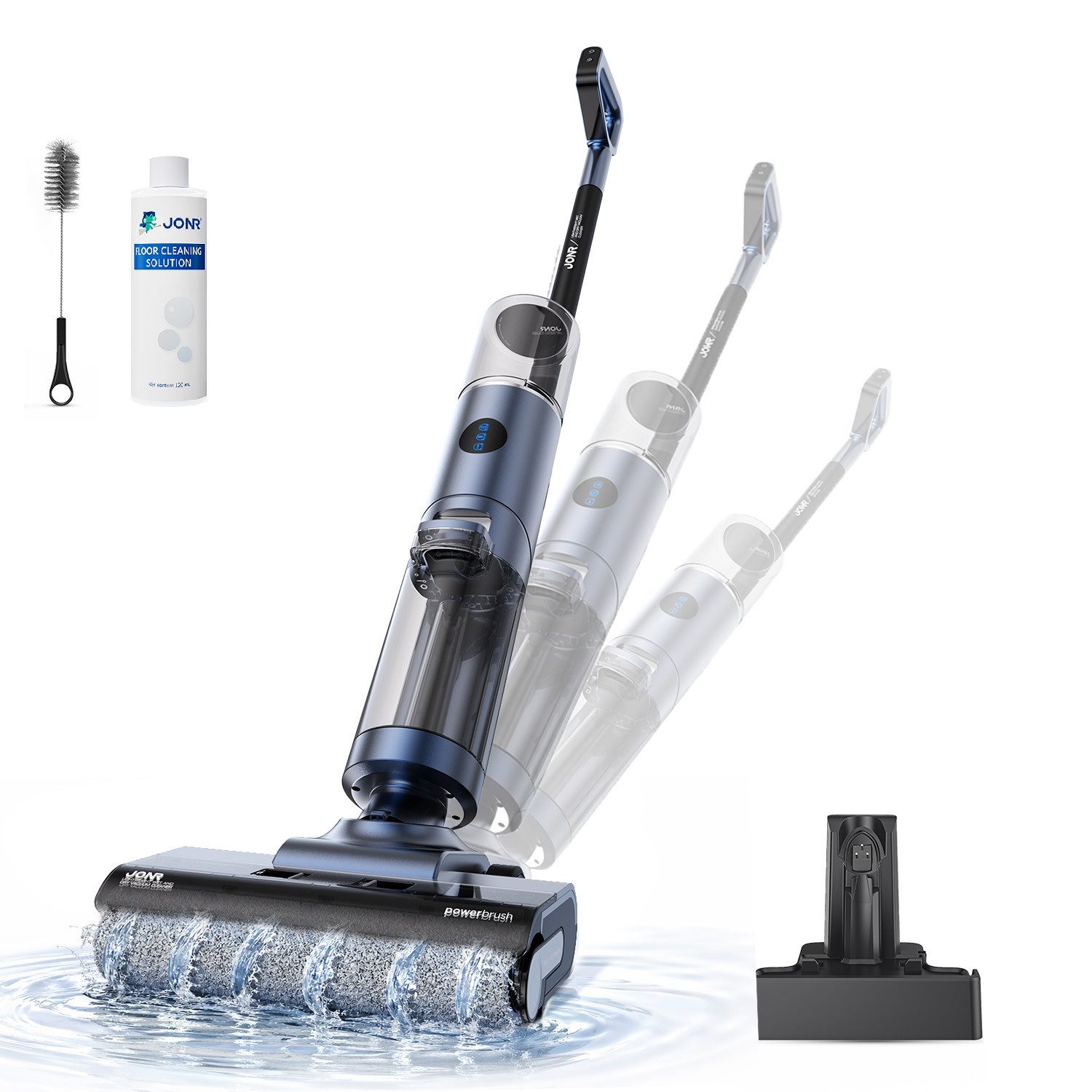 JONR Nass-Trocken-Akkusauger ED12 Pro vollautomatischer Heißwasserreinigung und Heißlufttrocknung, Dreikantenreinigung, verbesserte Reinigung von Ecken und Kante, Dreikantenreinigung, 850mL Wassertank, Anti-Verwirrungs-Haar