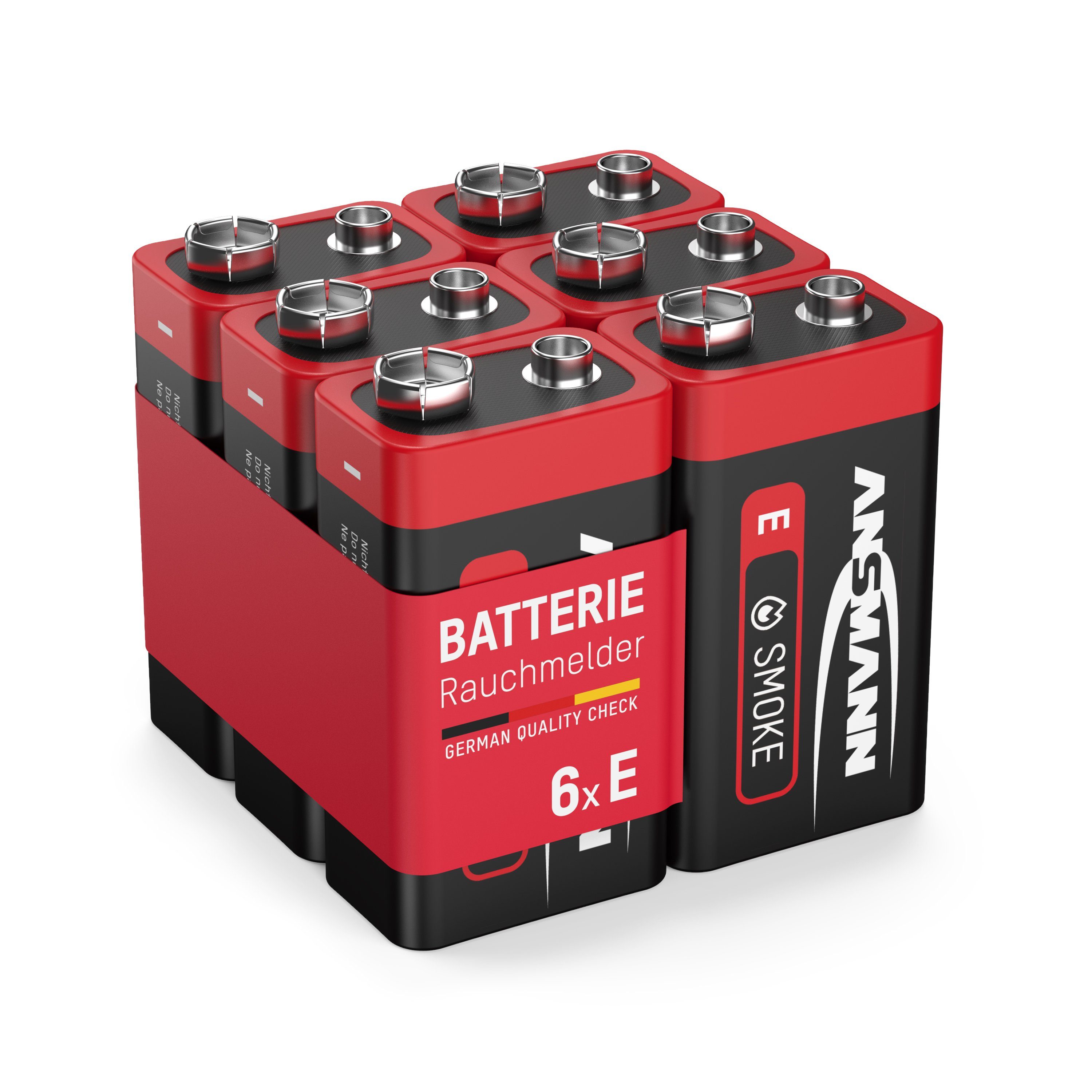 ANSMANN® 6 Alkaline longlife Rauchmelder 9V Block Batterien - Premium Qualität Batterie