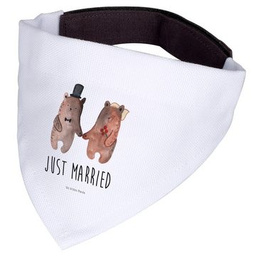 Mr. & Mrs. Panda Hundefliege Bär Heirat - Weiß - Geschenk, kleine Hunde, Halstuch, Hundehalstuch, Polyester
