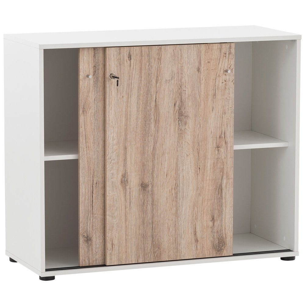 Lomadox Aktenschrank BRAGA-80 100,1/83,6/41 weiß Wildeiche mit cm Nb