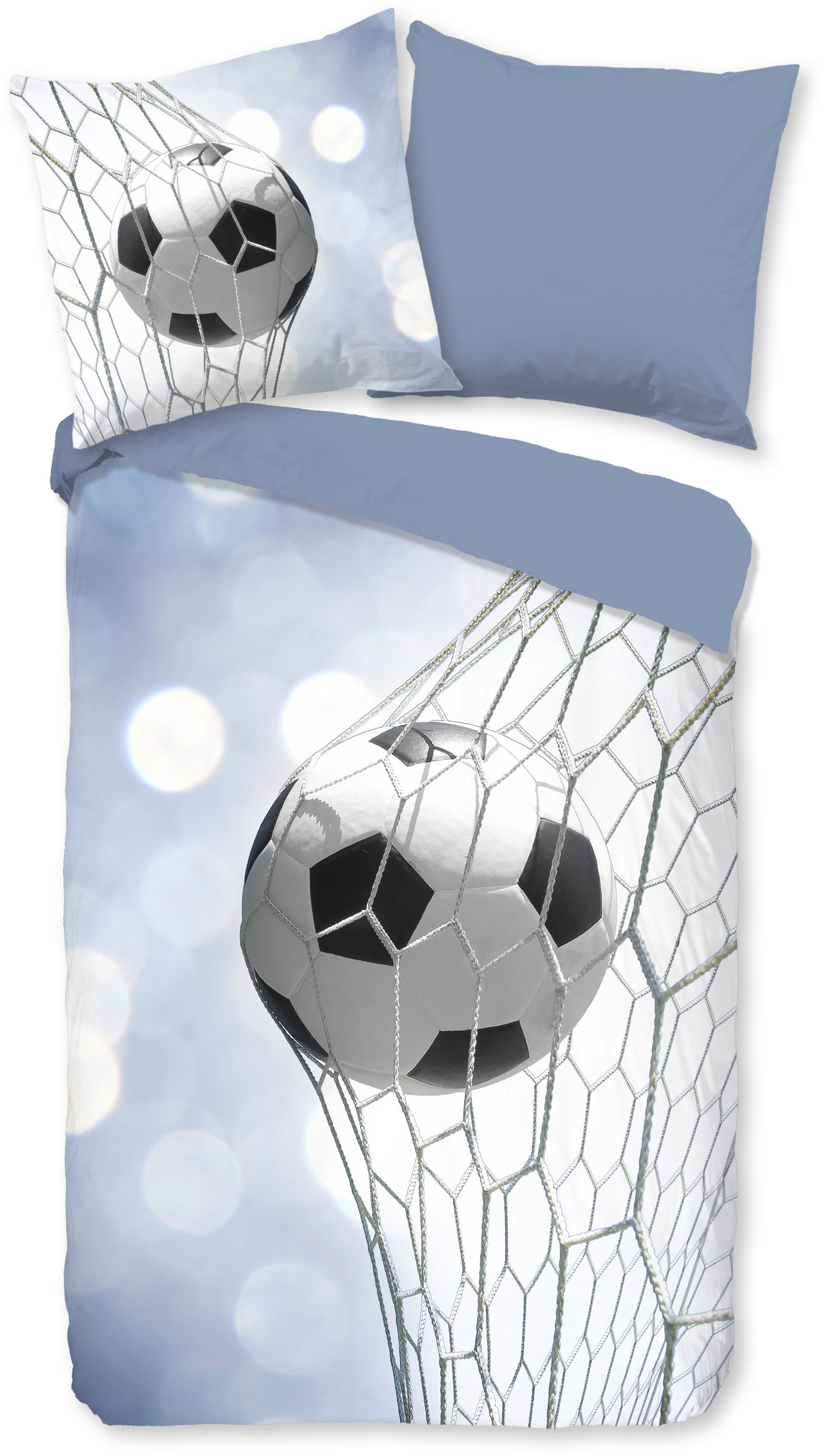 good morning Kinderbettwäsche Tijmen, Biber, Flanell, 2 teilig, Flanell Biber, 135x200, Warm, Reißverschluss, Wende, Junge, Fußball