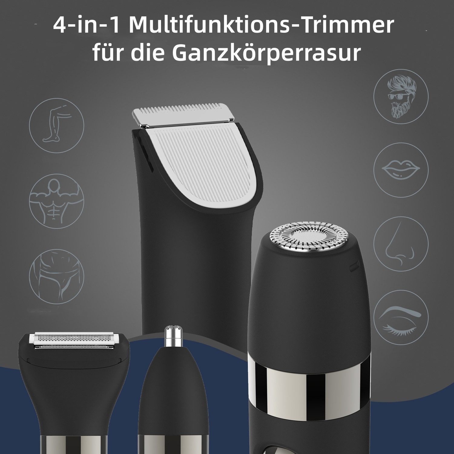 HATTEKER Körperrasierer HT-595, 4-in-1 Elektrorasierer, Nasenhaartrimmer, Gesichtsschneider, Dual-Kopf Elektrokörperrasierer, IPX7 Wasserdicht