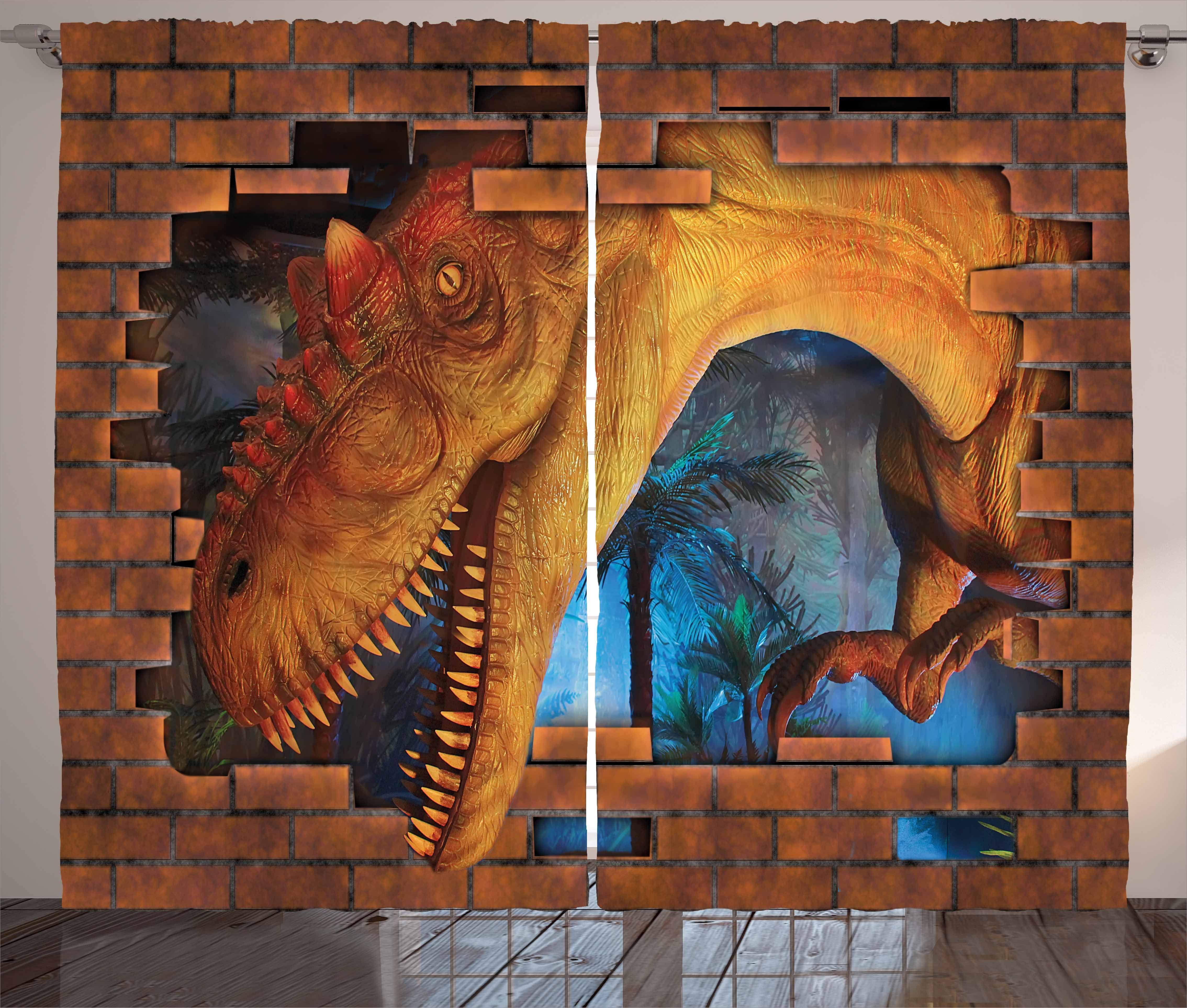 Vorhang Schlaufen mit und Breaks Kräuselband Dinosaurier Gardine Abakuhaus, Haken, Schlafzimmer Ziegelmauer Dino