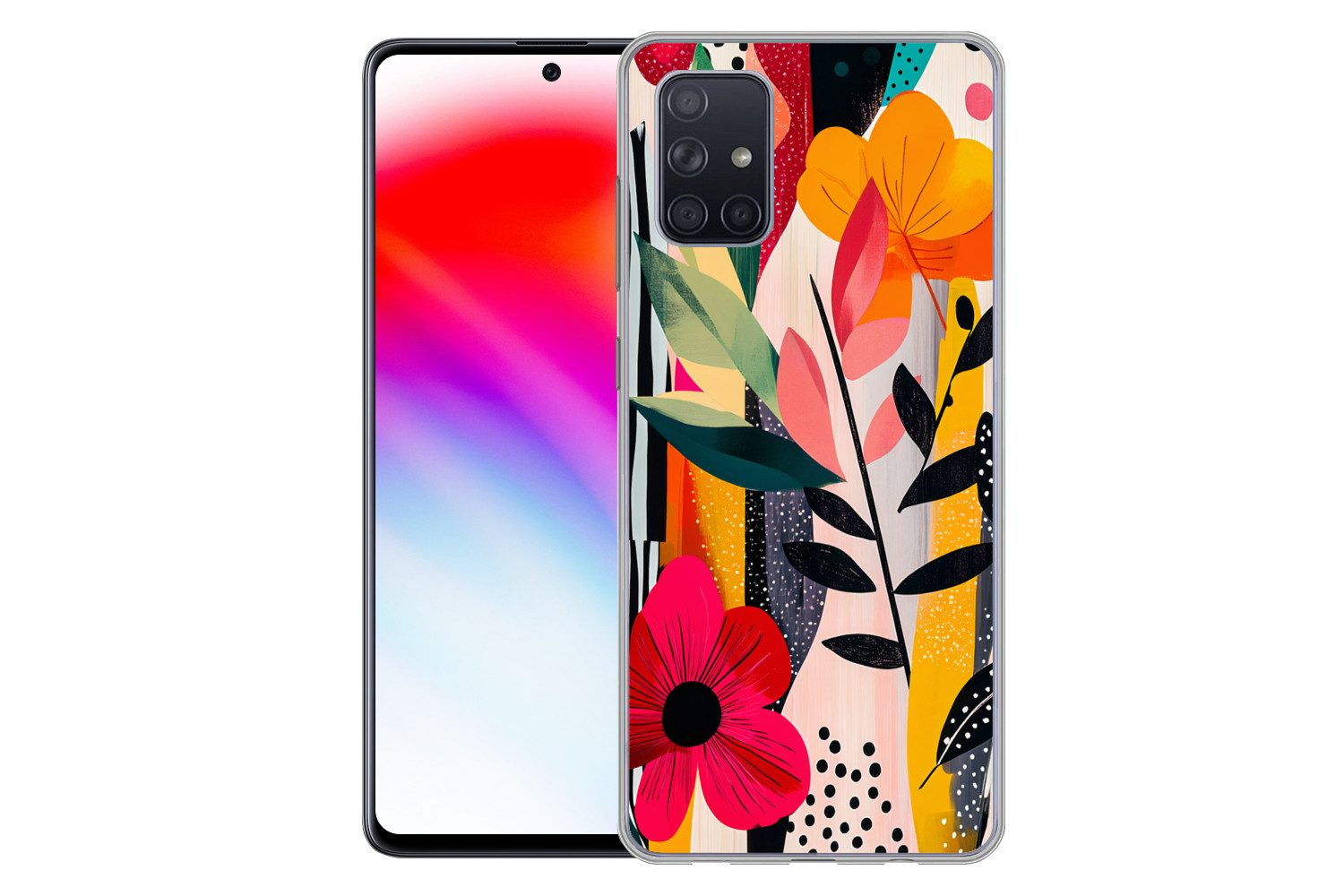 MuchoWow Handyhülle für Samsung Galaxy A51 Blumen - Blätter - Abstrakt - Farbenfroh, Smartphone-Bumper, Print, Handy Schutzhülle Dünn