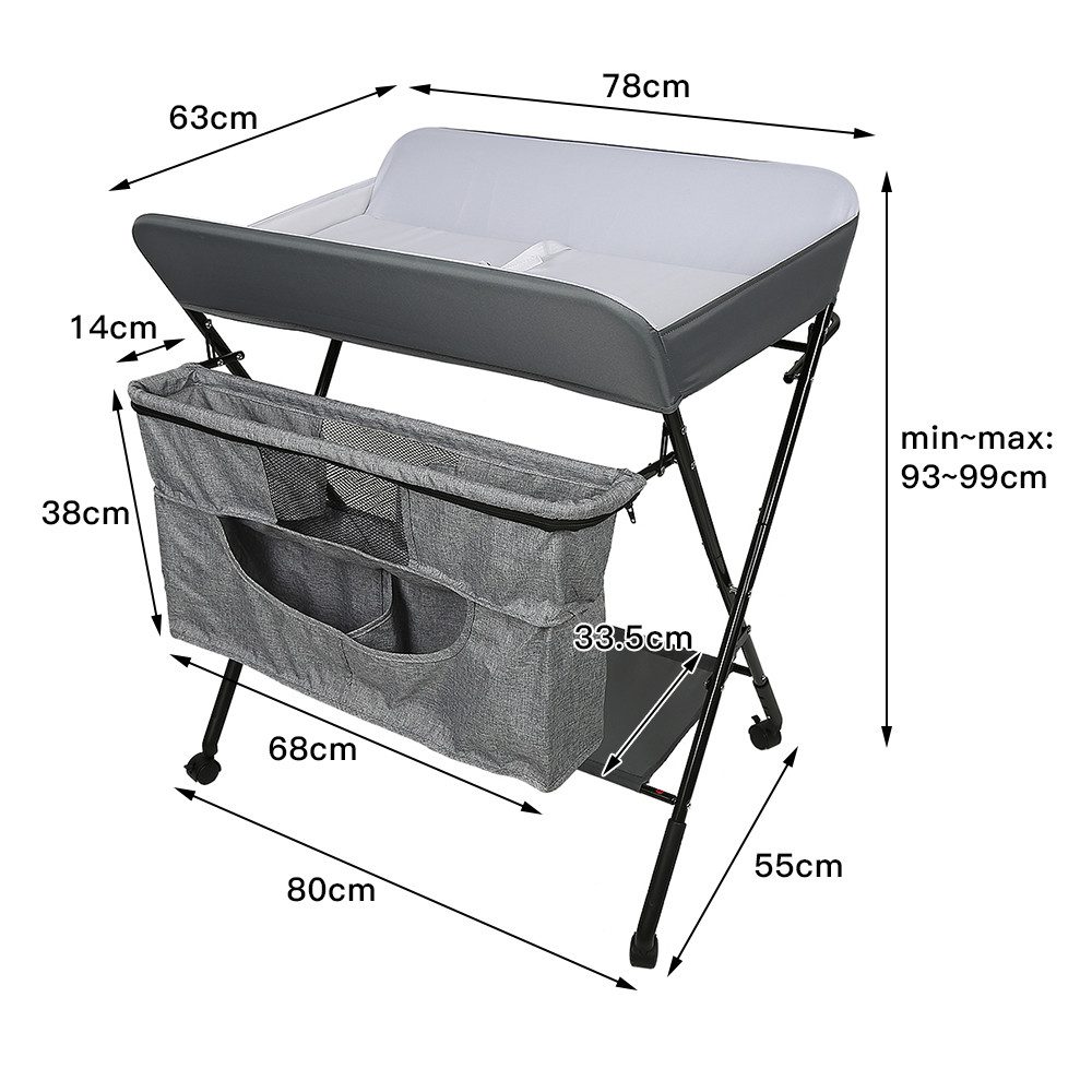 JEOBEST Wickeltisch Baby Wickelkombi, Klappbar, Mobiler Wickelkommode, mit Ablagefächern, für 0-10 Monate Tragkraft 30kg – Bild 4 von 5