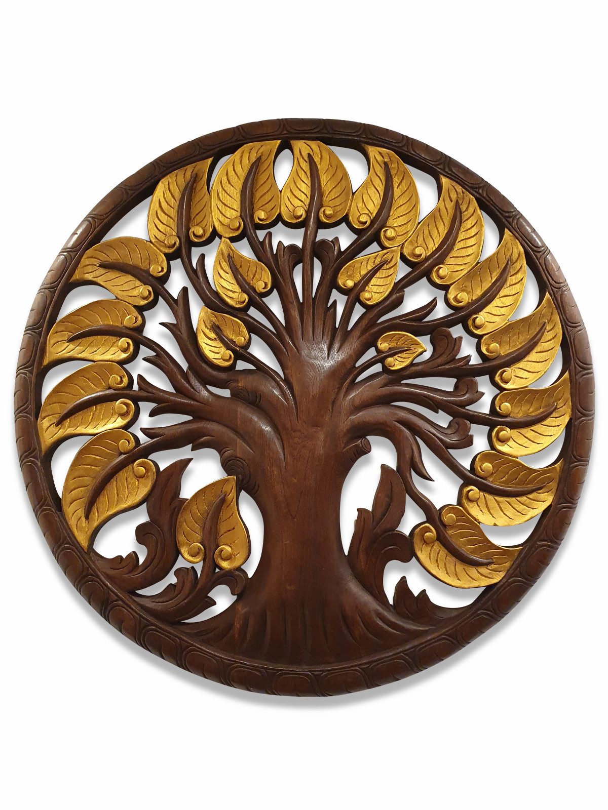 Kinaree Wandbild Holz Wandbild Bodhi Baum 60cm, Schnitzerei, Handbemalt, Unikate