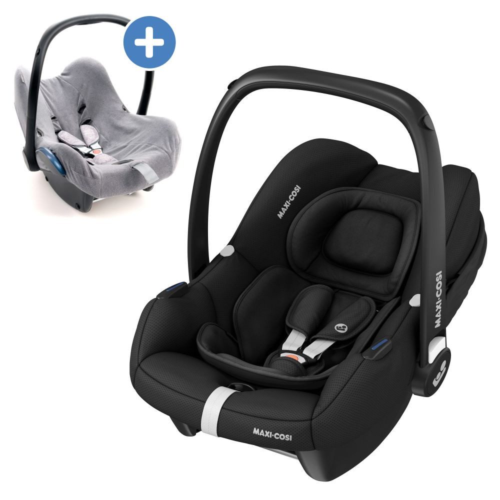 Maxi-Cosi Babyschale CabrioFix i-Size ab Geburt - Essential Black, bis: 12 kg, Baby Autositz ab Geburt - 12 Monate (40-75 cm) inkl. Sommerbezug
