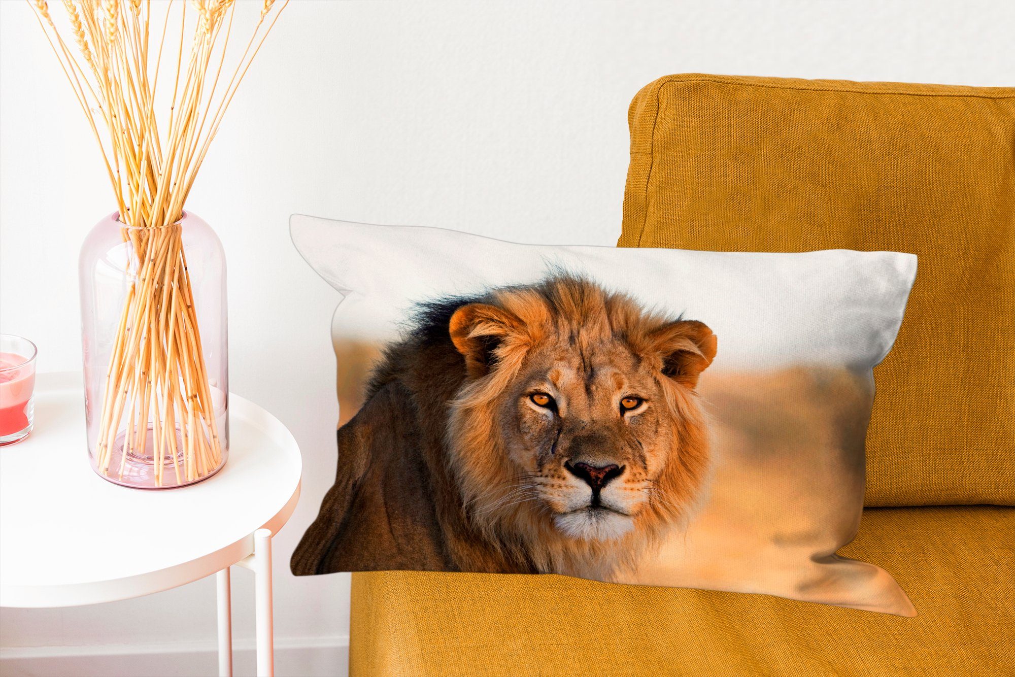 Füllung, Dekokissen Schlafzimmer mit - Dekokissen Dekoration, Wohzimmer Löwen - MuchoWow Südafrika Zierkissen, Wild,