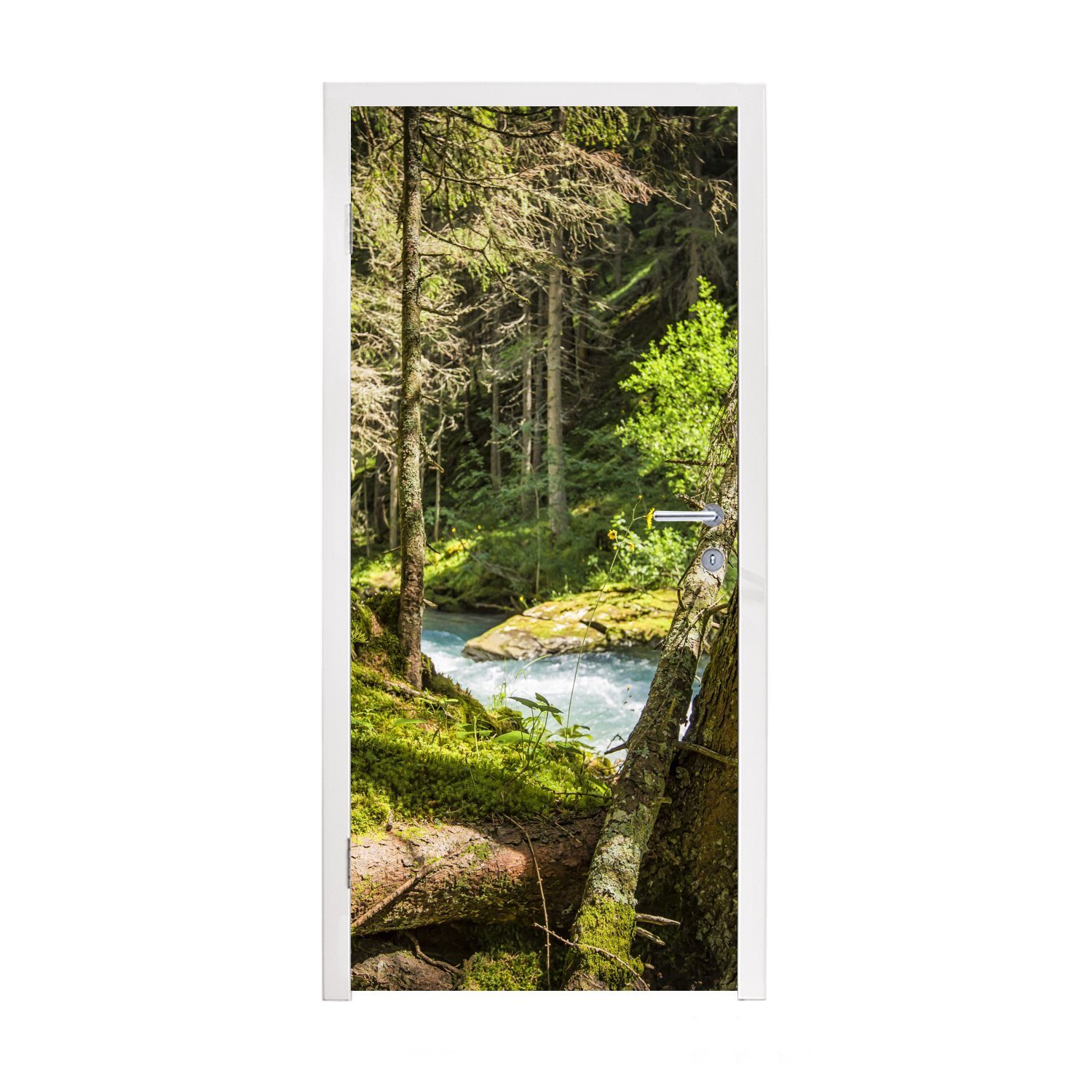 MuchoWow Türtapete Flussbett in den Wäldern des Nationalparks Hohe Tauern, Matt, bedruckt, (1 St), Fototapete für Tür, Türaufkleber, 75x205 cm