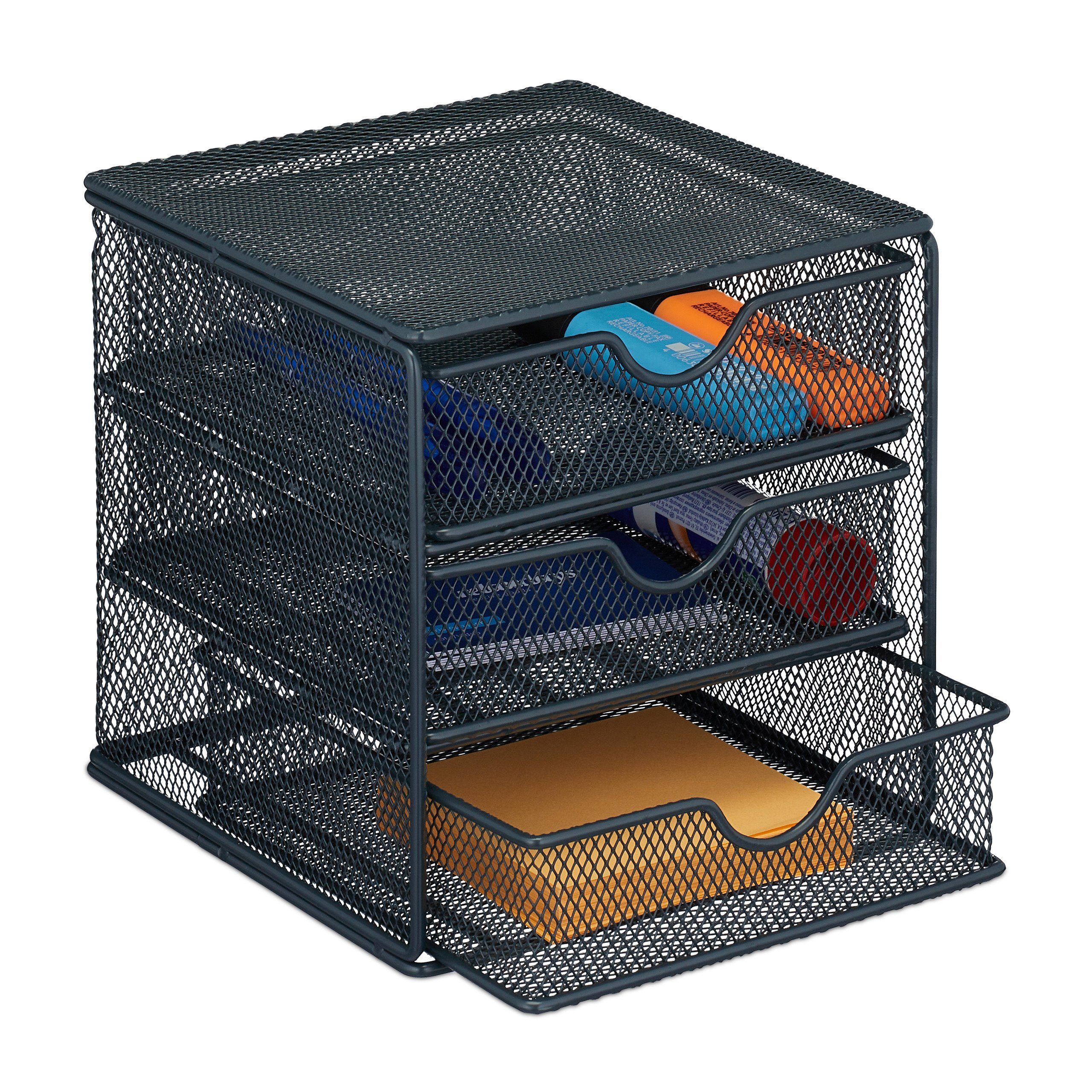 relaxdays Schubladenbox mit 3 Fächern anthrazit