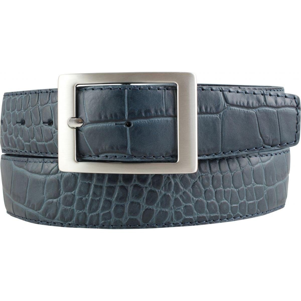 Ledergürtel Gürtel mit Krokoprägung 4 cm - Leder-Gürtel mit Doppel-Schnalle für Da
