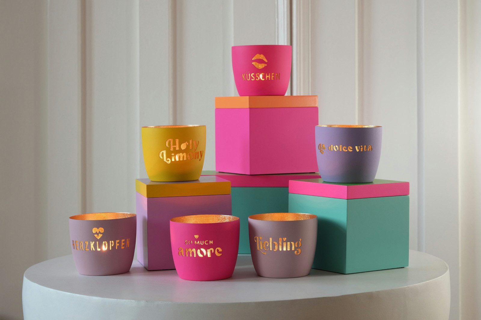 Giftcompany Windlicht Madras Windlicht M Happy wife, happy life hot pink/go günstig online kaufen