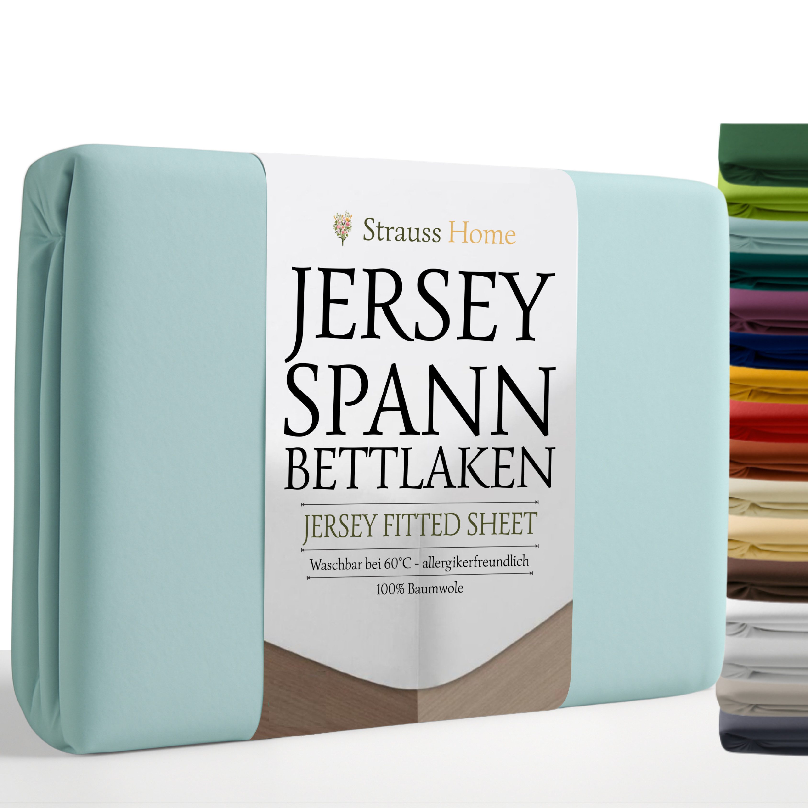 Strauss Home Spannbettlaken Premium, Gummizug: Rundumgummi, 150gr/m2 Premium Jersey 100% Baumwolle