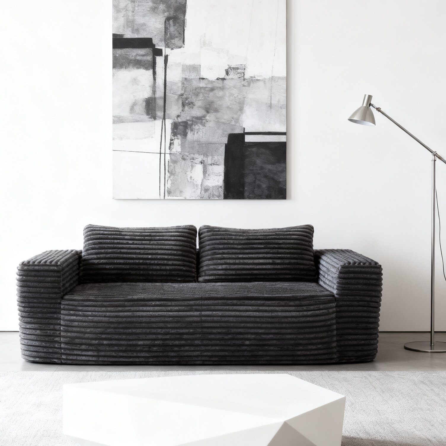MODFU Sofa 2-Sitzer Loungesofa ohne Gestell, Plüschiges Cord Deep-Seat Sofa, kein Aufbau erforderlich, ideal für kleine Räume, Schlafzimmer, Wohnzimmer und Büro, Bodensofa