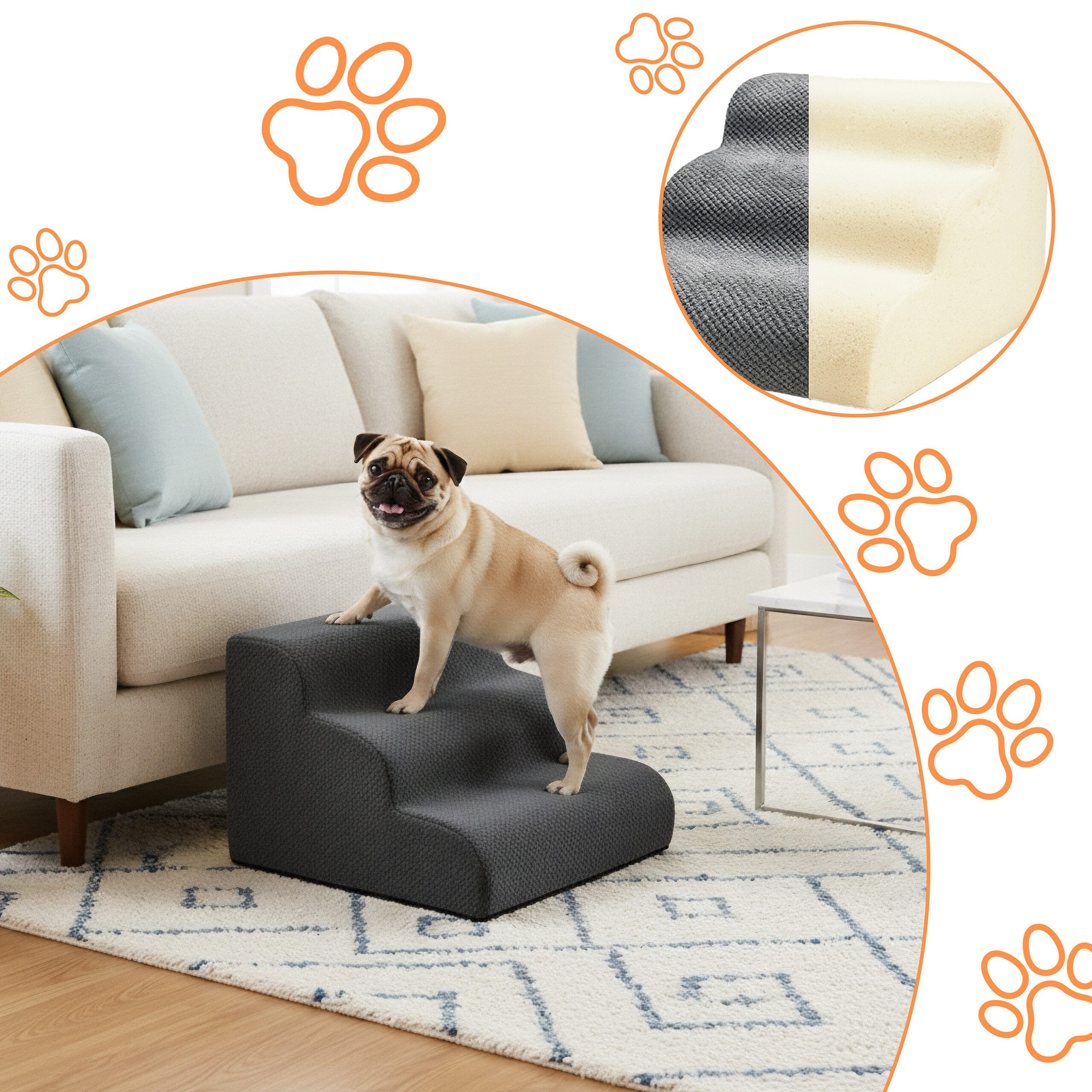 relaxdays Haustiertreppe Hundetreppe mit 3 Stufen, Dunkelgrau günstig online kaufen