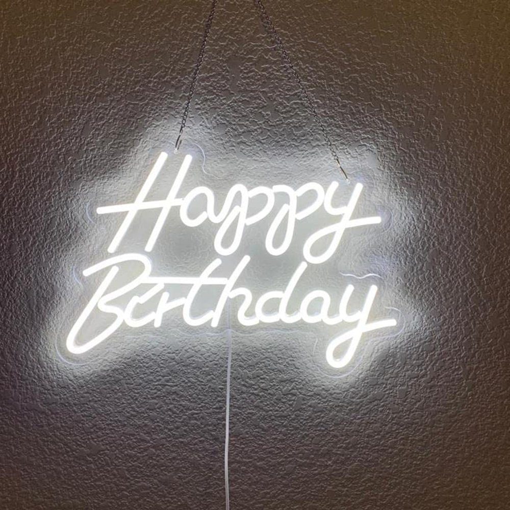 Sunicol LED Dekolicht Happy Birthday LED Beleuchtung, USB, Party 5 Farben Neonlicht, Geburtstagsfeier, Deko Wanddekoration, 40x30cm, Weiß Neonschild, Lamp