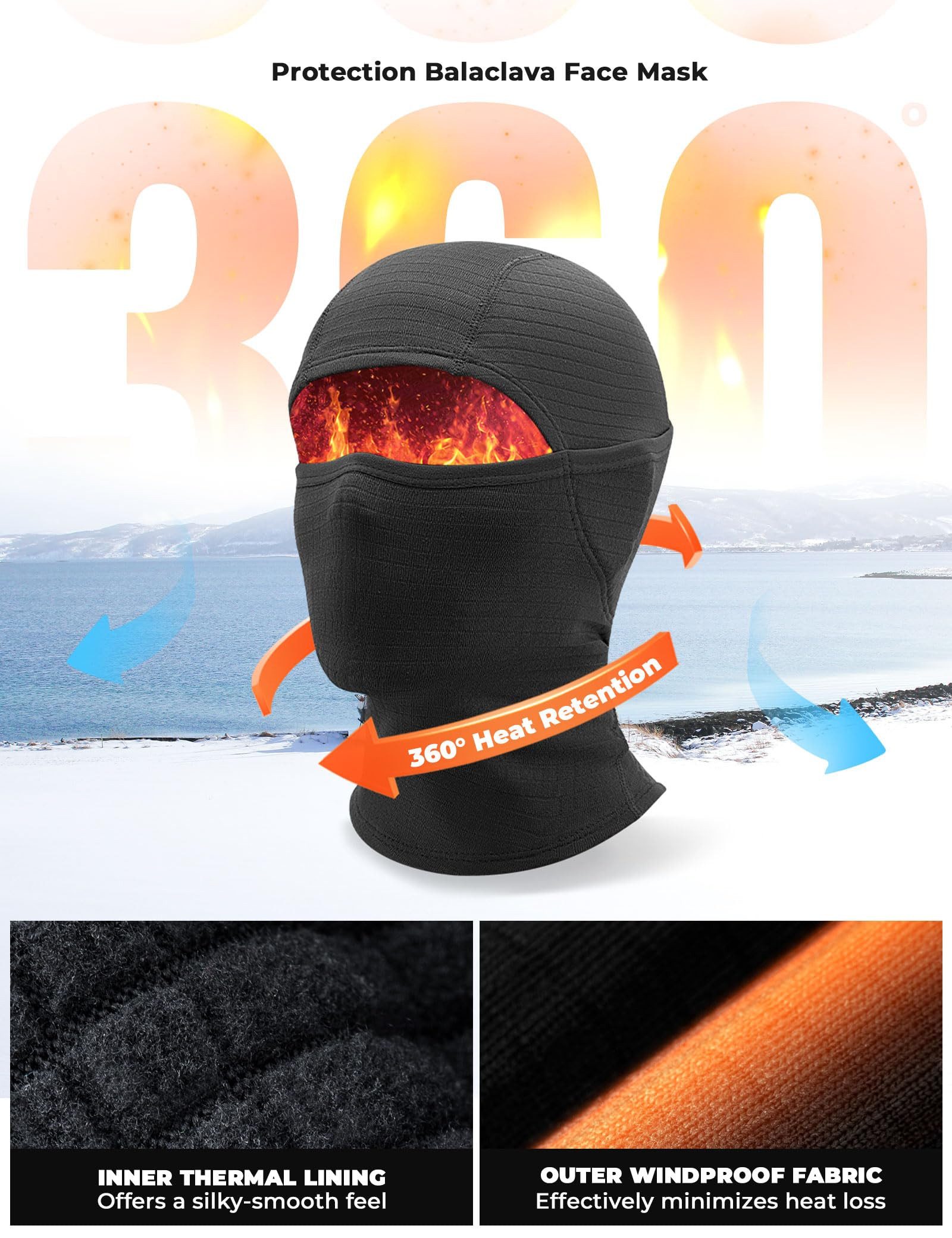 ROCKBROS Sturmhaube Warme Winddichte Atmungsaktive Sturmmaske Damen/Herren (1-St) Gesichtsmaske für Outdoor Sports Skifahren, Radfahren