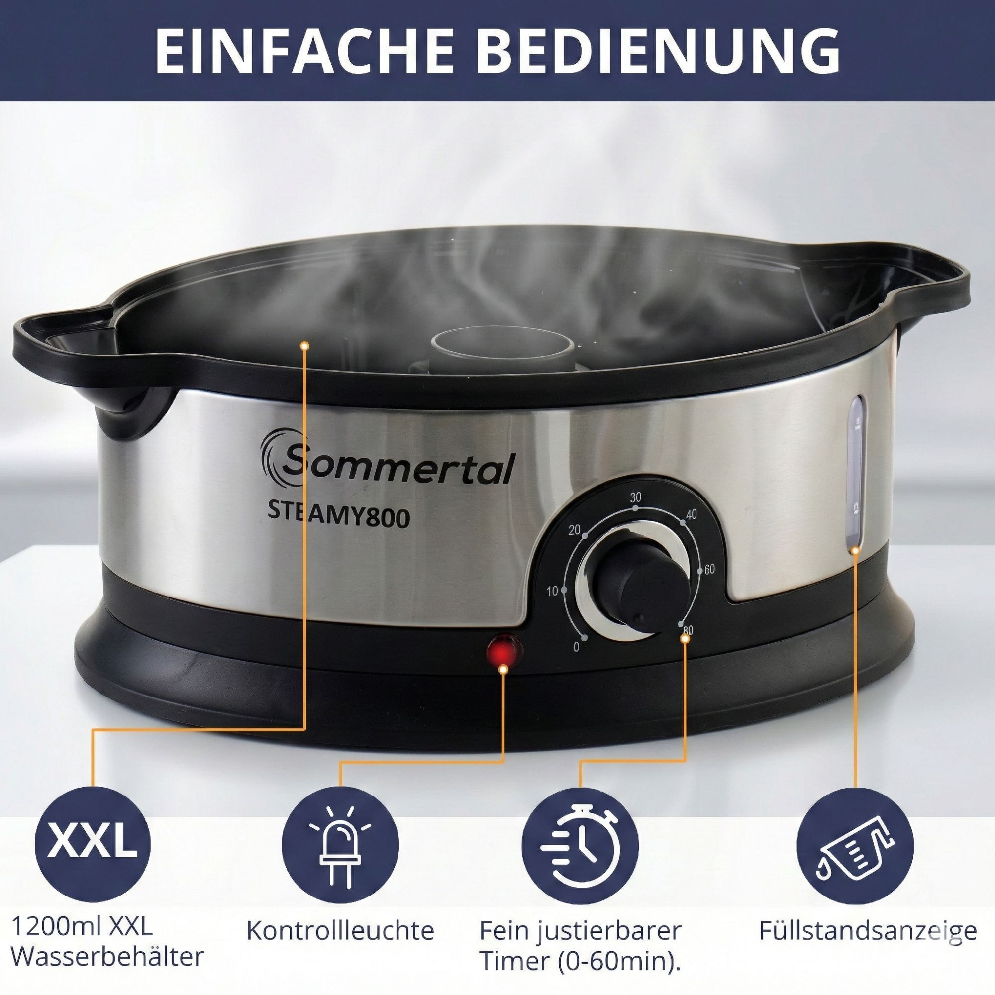 Sommertal Dampfgarer Sommertal Dampfgarer STEAMY800 Dämpfer 800W 3 Schicht Topf