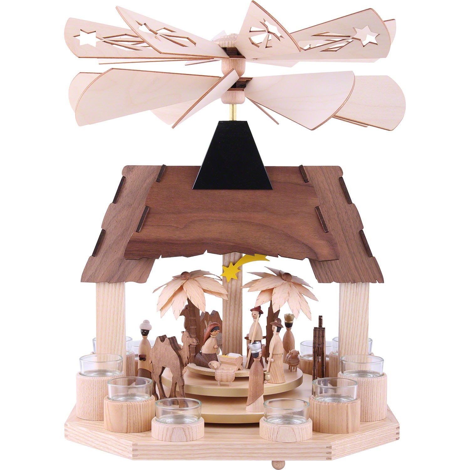 Kuhnert Weihnachtspyramide 1-stöckige Pyramide Christi Geburt mit zwei gegenläufigen Flügelrädern