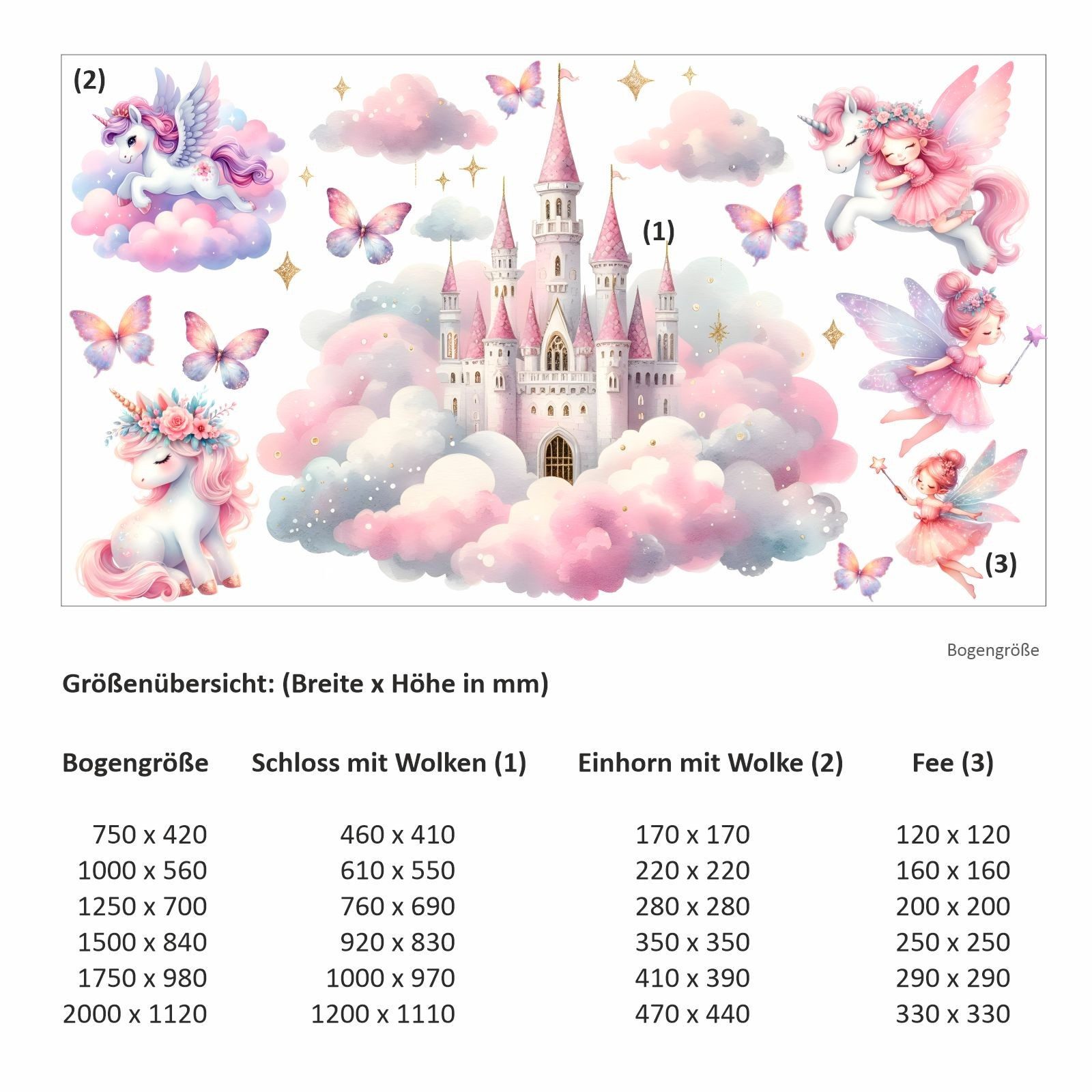nikima Wandtattoo 262 Wandtattoo Schloss auf Wolken mit Feen - Größe 750 x 420 mm (PVC-Folie), in 6 vers. Größen
