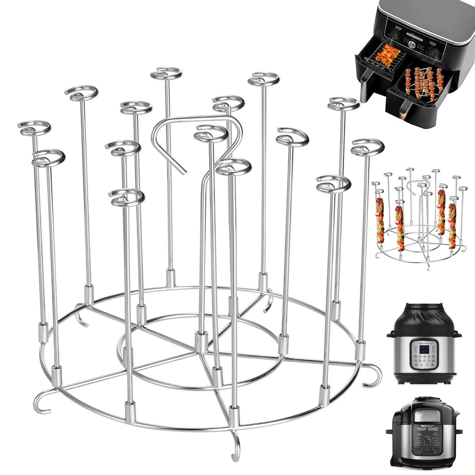 BlingBin Airfryer-Grillrost Edelstahl-Spießständer einfach abnehmbar, universelles Zubehör (1 Stück, 1-St., 22*16cm), für 8-Quart-Airfryer, Schnellkochtopf und Ninja Foodi