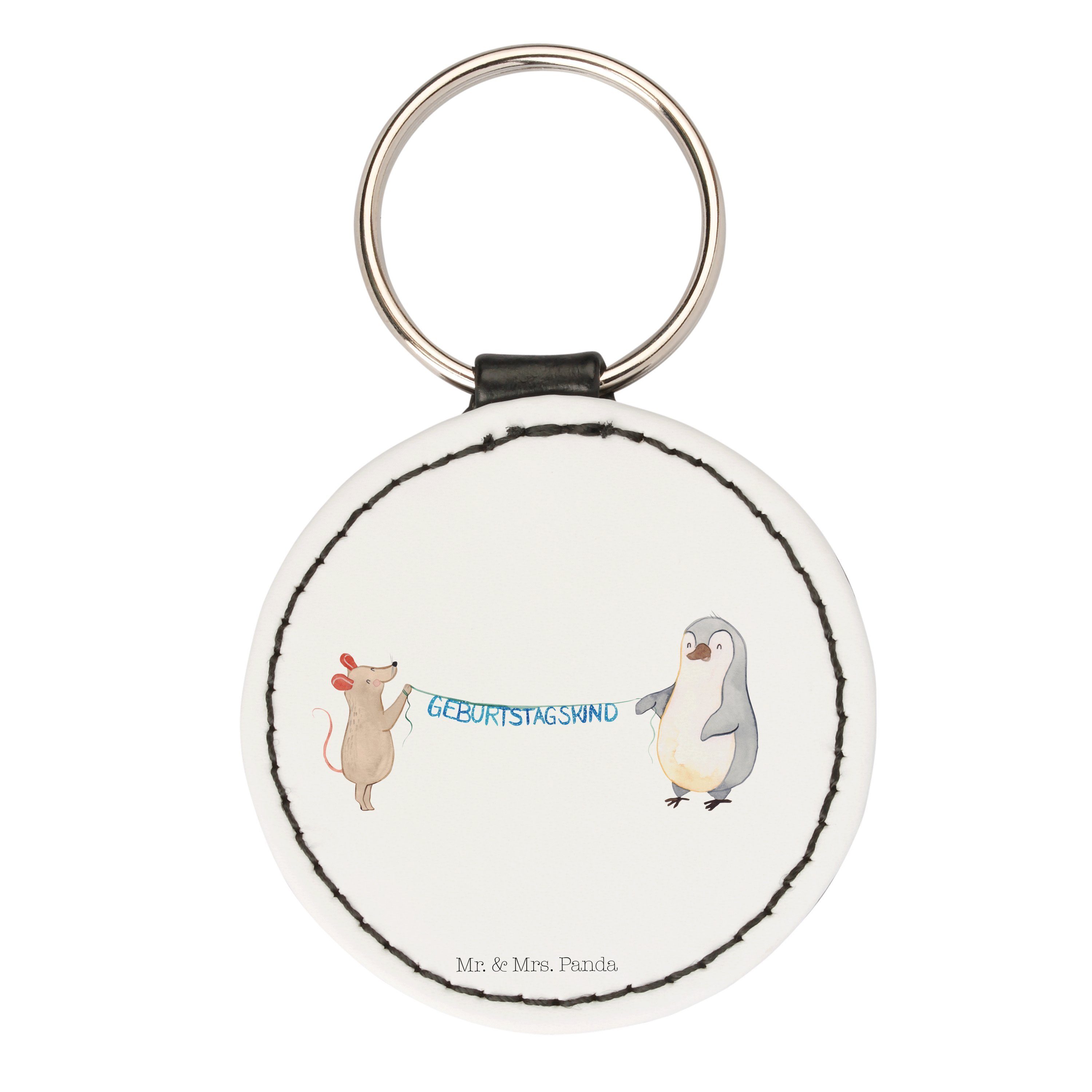 Panda Pinguin Mr. Geburtstag & (1-tlg) Maus Schlüssel Schlüsselanhänger - Weiß Geschenk, Mrs. Geburtstagskind, -