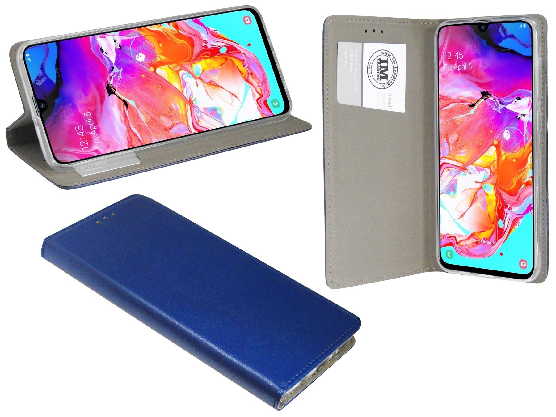 cofi1453 Handytasche "Smart" SAMSUNG Handy Hülle Tasche kompatibel Brieftasche Blau mit Standfunktion, Buch Etui GALAXY Kartenfach Schutzhülle mit A70 (A705F)