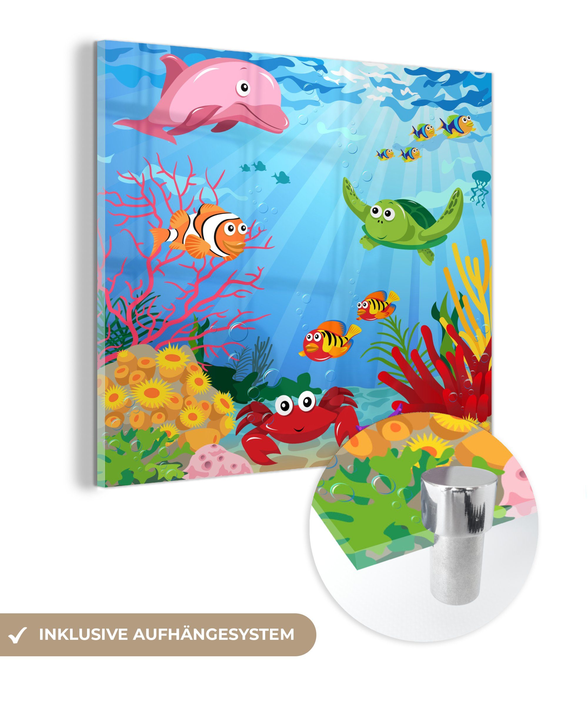 MuchoWow Acrylglasbild Kinder - Tiere - Meer, (1 St), Glasbilder - Bilder auf Glas Wandbild - Foto auf Glas - Wanddekoration