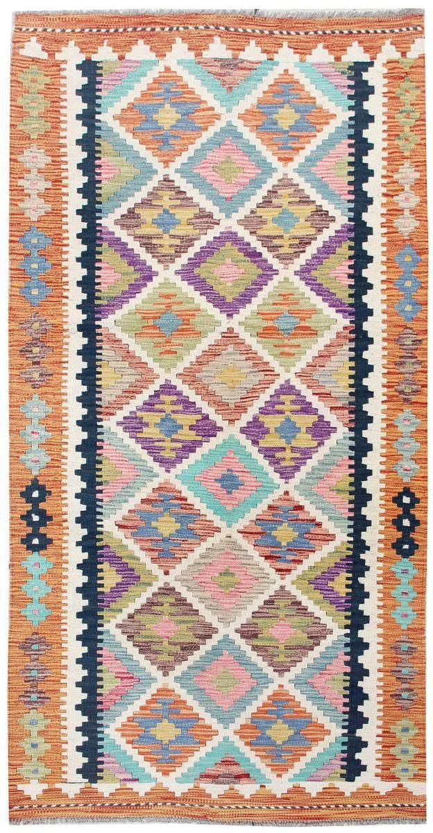Orientteppich Kelim Afghan 104x199 Handgewebter 3 mm Orientteppich Läufer, Trading, Nain rechteckig, Höhe