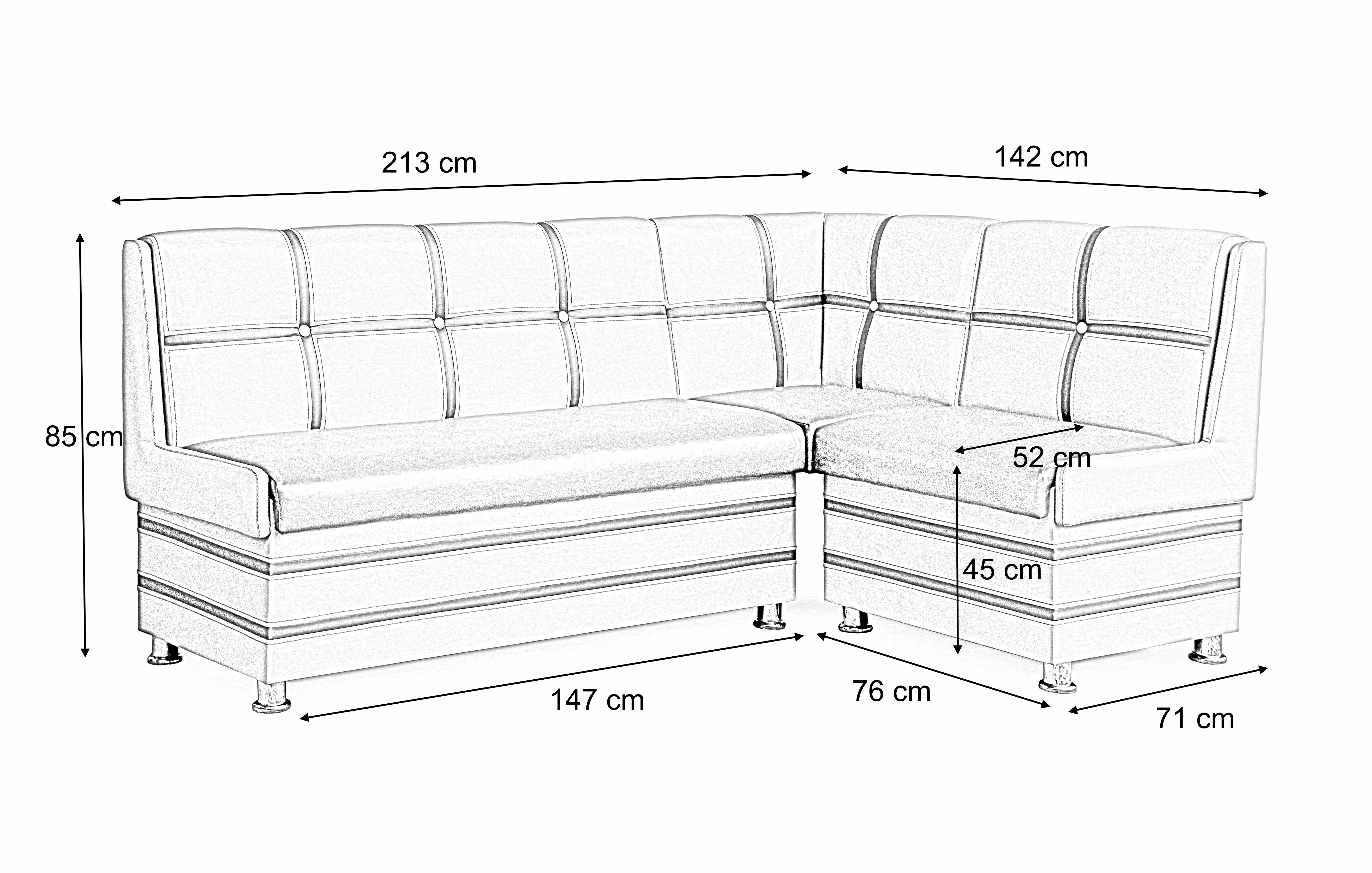 Rodnik Eckbank Korsika (aus Kunstleder oder Möbelstoff, XL- Größe, beidseitig montierbar, breite Sitzfläche, Sitz und Rücken gepolstert), mit viel Stauraum