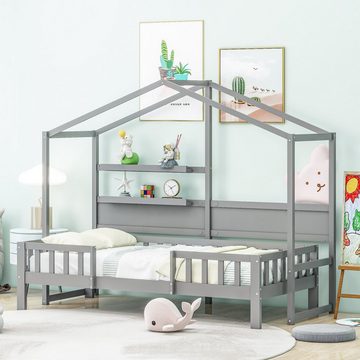 HAUSS SPLOE Kinderbett 90 x 200 cm Schlafsofa mit lustigem Dach und Sicherheitszaun, Grau