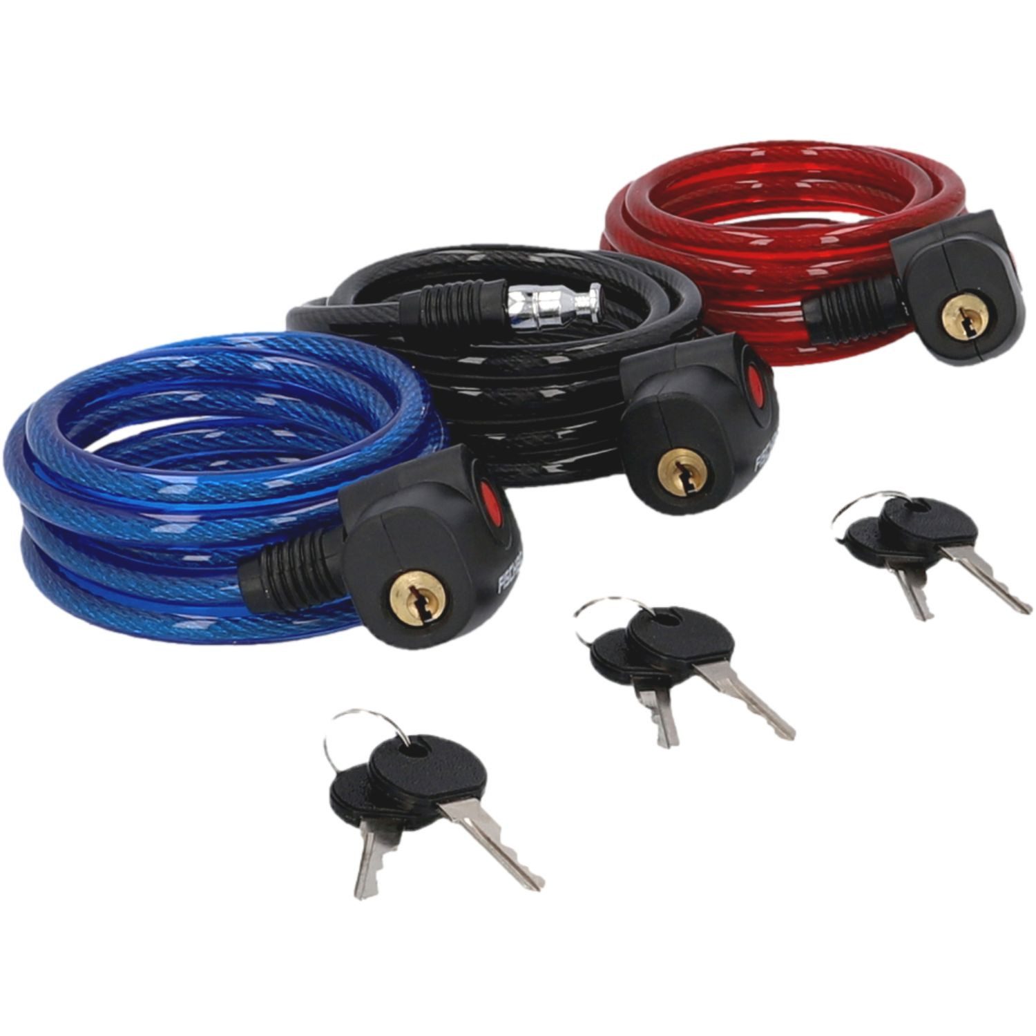 FISCHER Fahrrad Kabelschloss SET 3x Spiralschloss 180cm mit Schlüssel, Gleichschließend Kabelschloss Fahrradschloss Schloss Fahrrad E-Bike