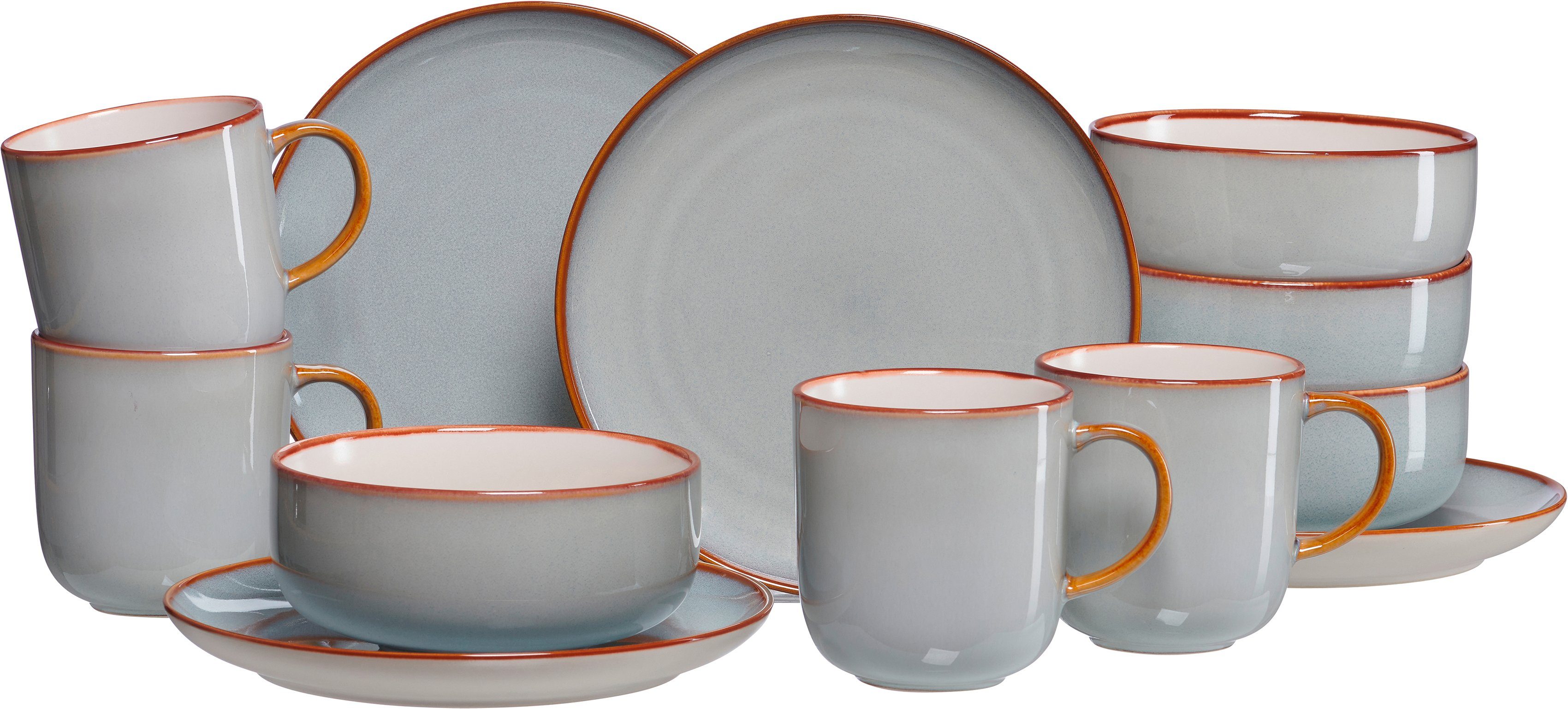 Ritzenhoff & Breker Frühstücks-Geschirrset Portofino (Teller, Schale, Kaffeebecher) (12-tlg), 4 Personen, Steinzeug, Reativglasur, jedes …
