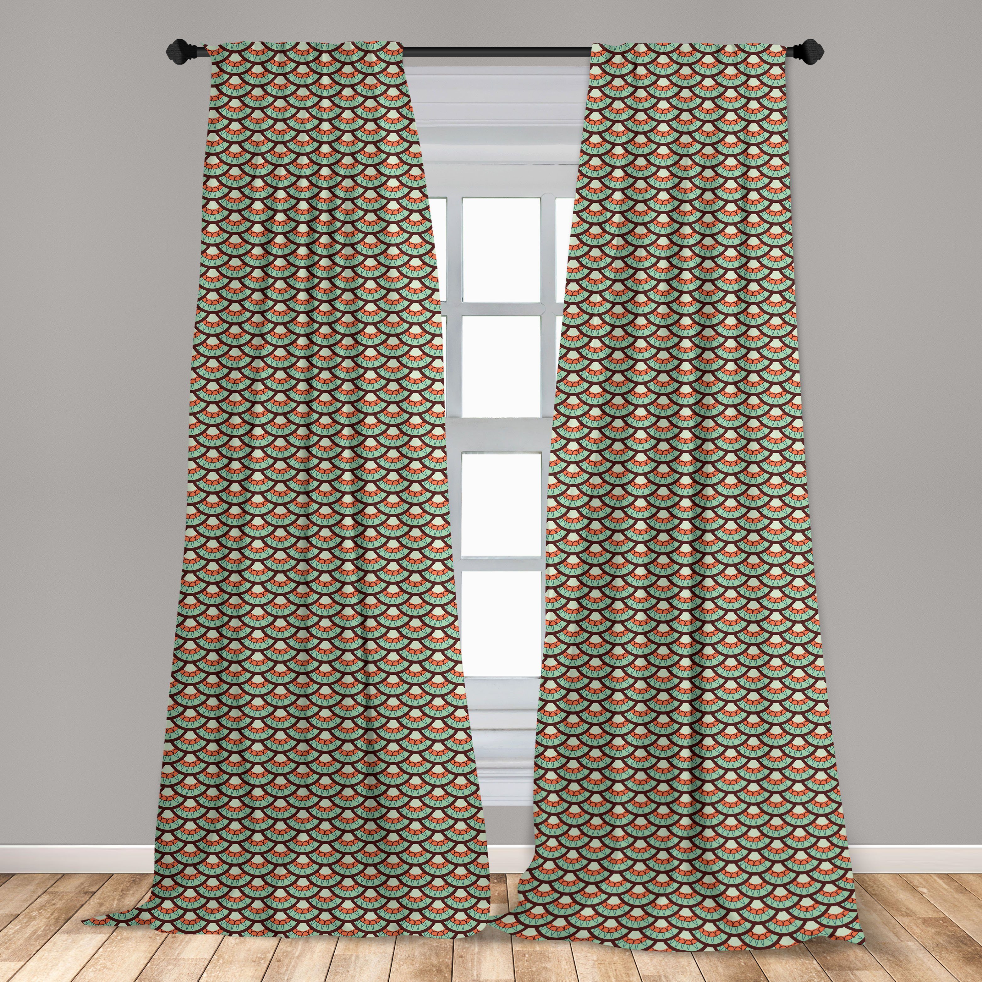 Gardine Vorhang für Schlafzimmer Microfaser, Tile Wohnzimmer Abakuhaus, Abstrakt Scales Retro Dekor