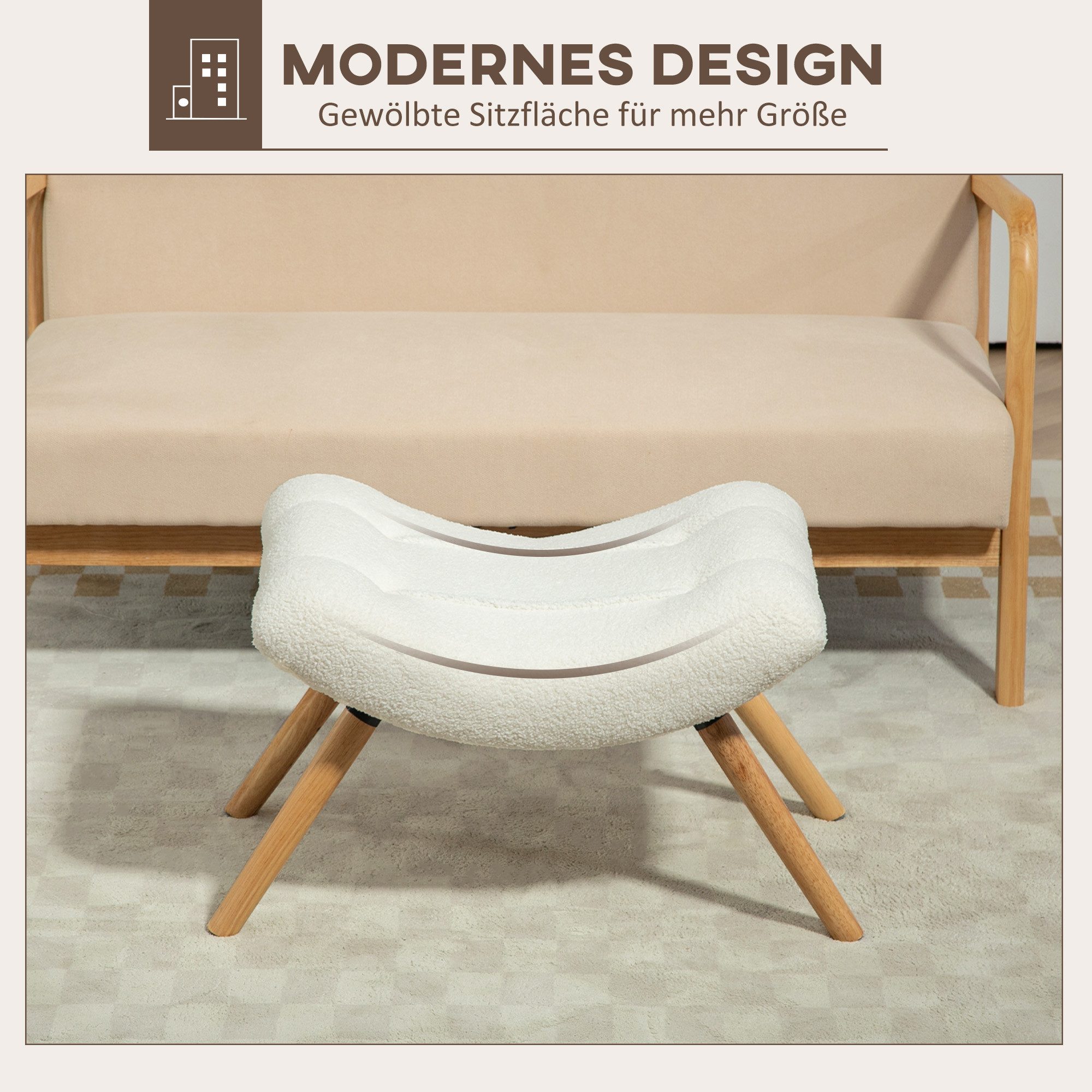 HOMCOM Fußhocker Hocker mit weichem Sitzkissen mit Berberfleece-Stoff Ottoman (Sitzhocker, 1 St., Polsterhocker), für Wohnzimmer, Schlafzimmer, 67 x 45 x 38 cm, – Bild 4 von 5