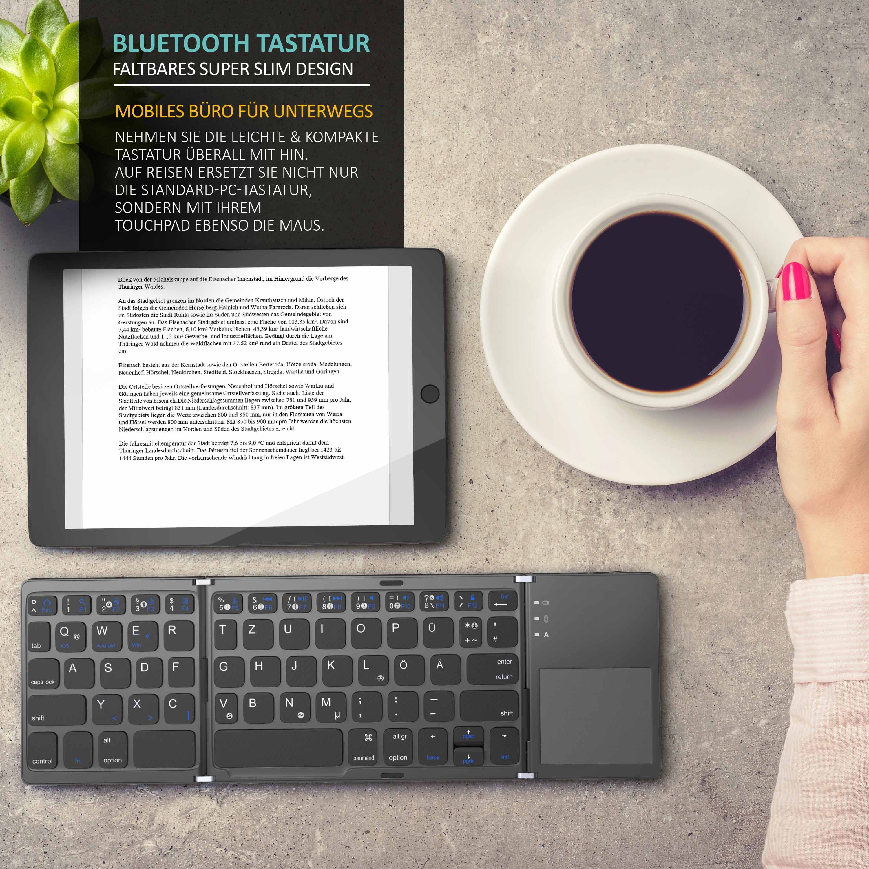 Aplic faltbares Mini Bluetooth Keyboard mit Touchpad im Super Slim Design Wireless-Tastatur (Multitouch-Gestensteuerung, QWERTZ, klappbar, für PC Smartphone Tablet)