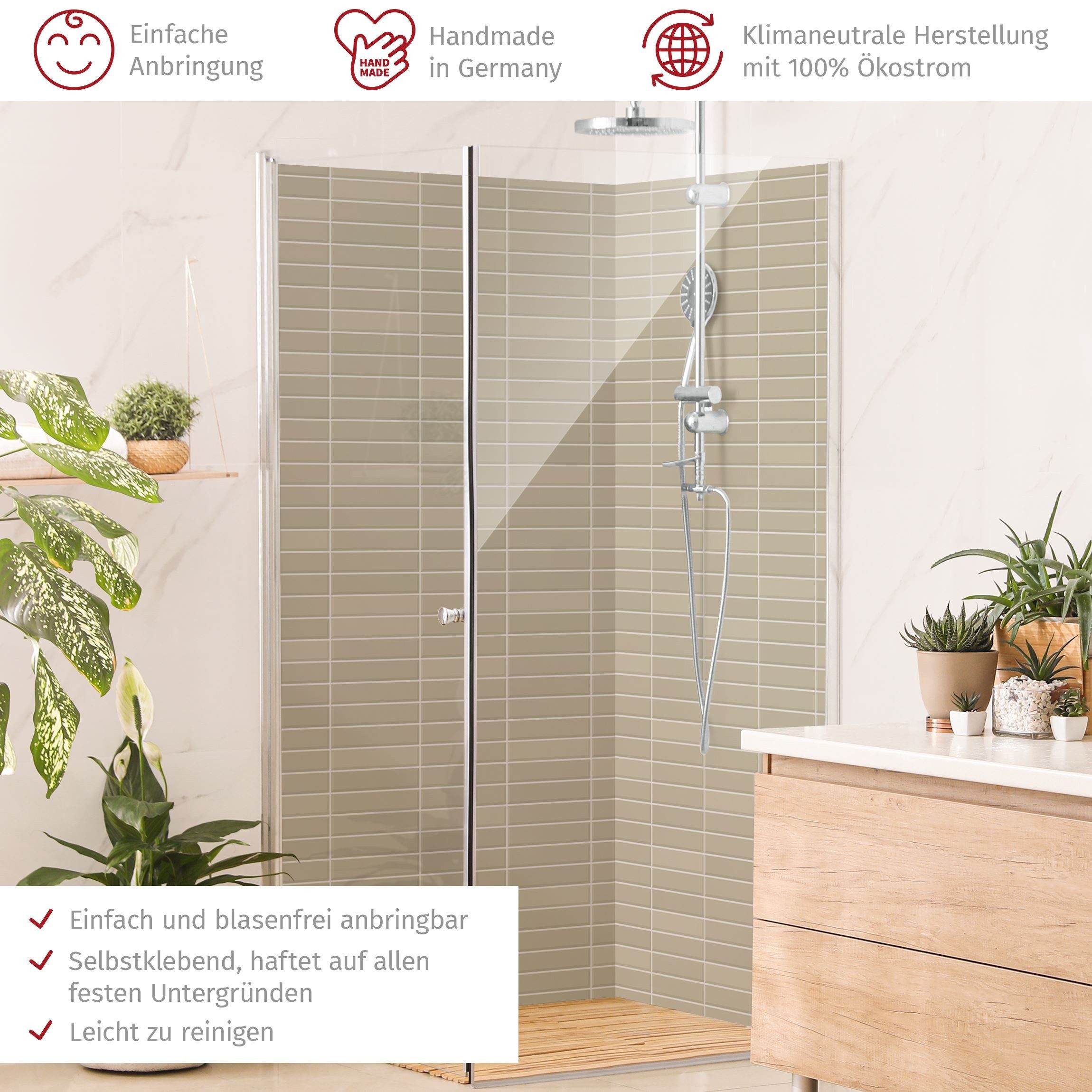 Thumbnail - Bilderdepot24 Badrückwand Fliesenoptik beige Badrückwand ohne Bohren einfarbig, (2-tlg., Hart-Folie Smart matt 0,35 mm),...