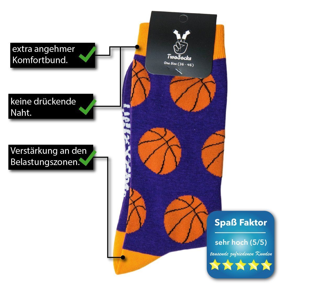 TwoSocks Freizeitsocken Basketball Socken lustige Socken Herren & Damen, Einheitsgröße (1-Paar)