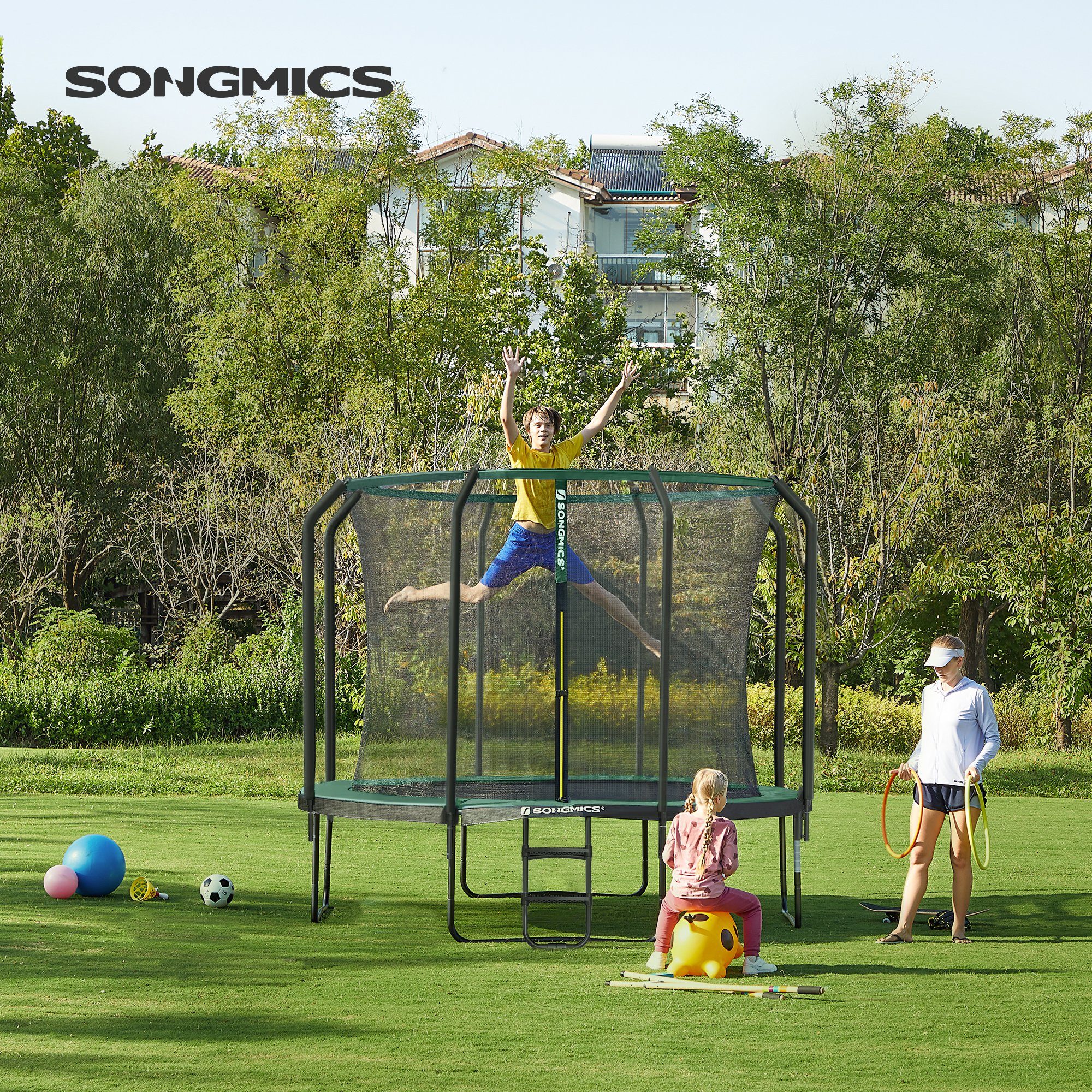 SONGMICS Gartentrampolin Ø 305/366 cm Trampolin, Ø 305 cm, gepolstertes Gestell