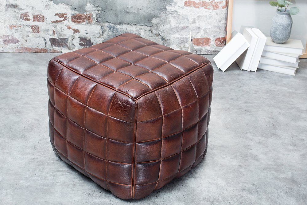 riess-ambiente Sitzwürfel RIDER 40cm braun - Echtleder, Würfel, Ziersteppung, vintage, handmade, Hocker mit hochwertigem Bezug - ideal für Wohn- und Schlafzimmer