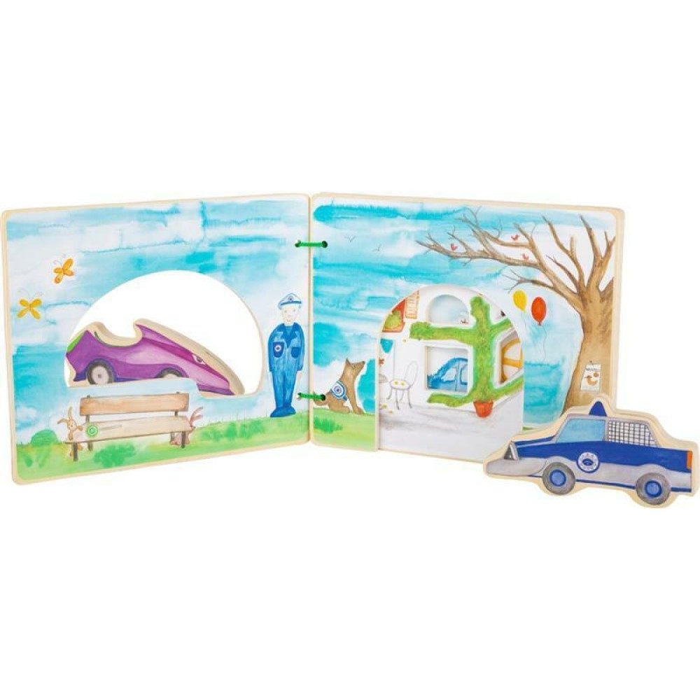 Small Foot Lernspielzeug Holz Bilderbuch Polizei interaktiv Holzbuch Babyspielzeug