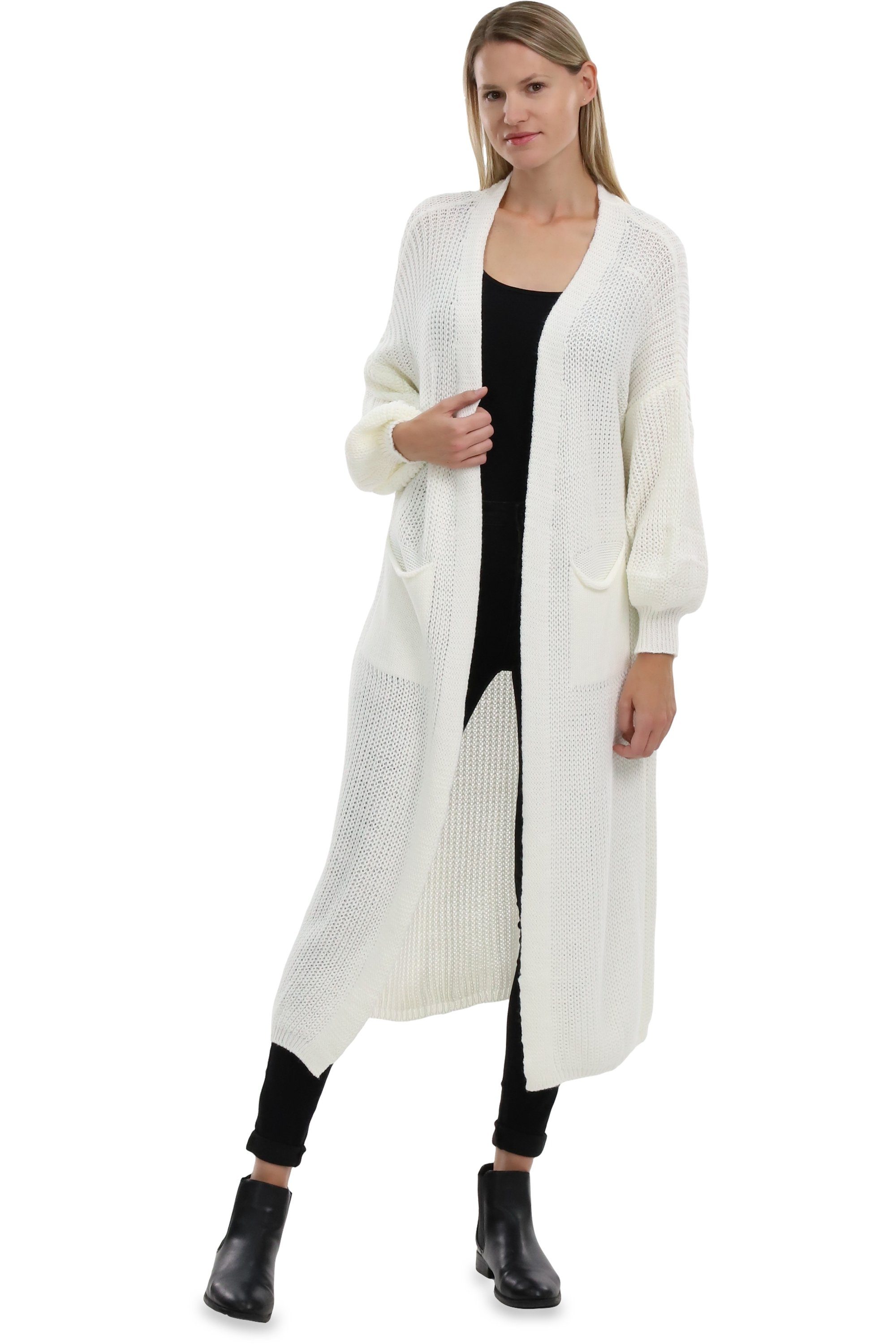 malito more than fashion Longstrickjacke malito Damen Strickmantel, schicker Cardigan, moderne Wollmantel, offene lange Strickjacke in Grobstrick-Optik