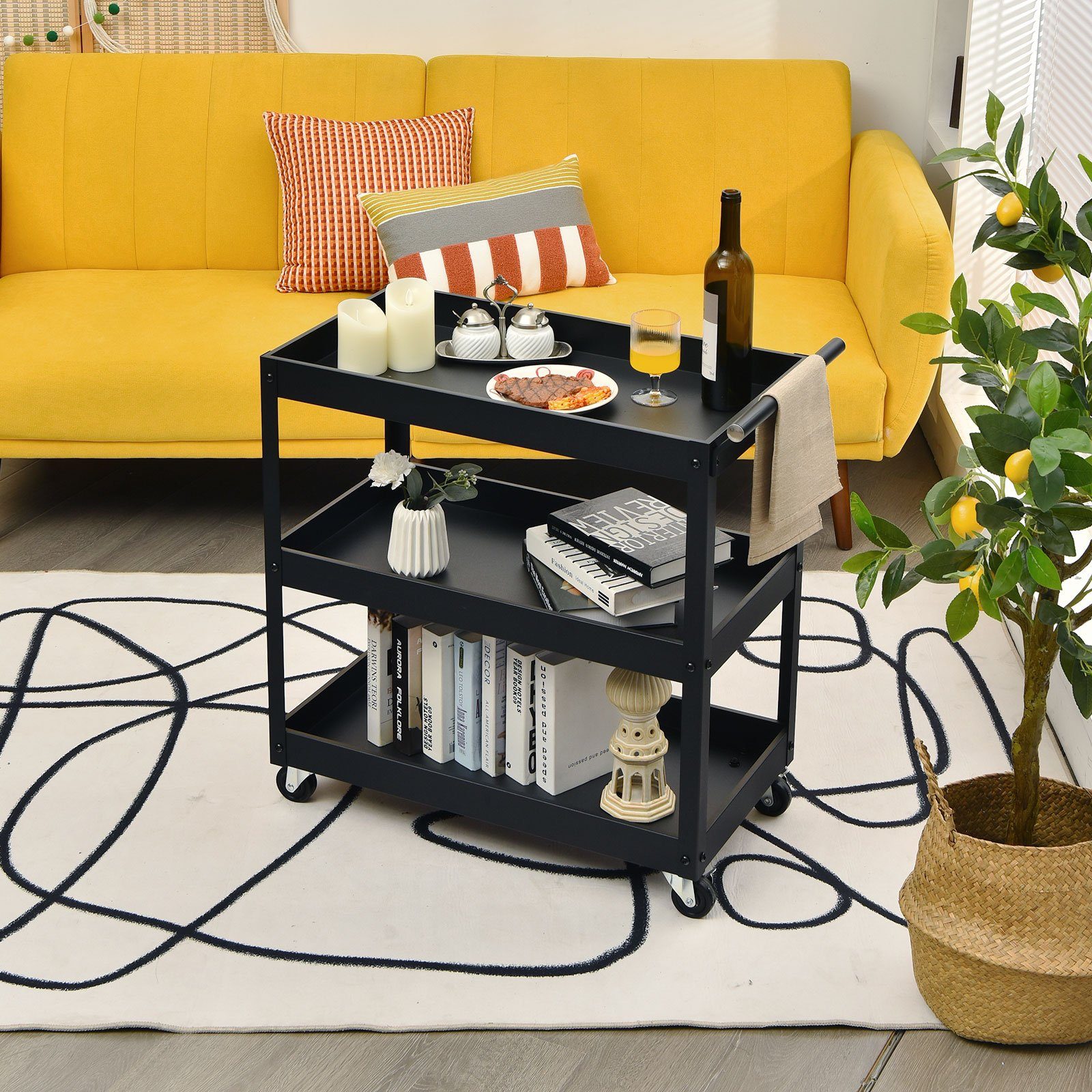 COSTWAY Küchenwagen, auf Rollen, mit 3 Ebenen & Griff, 76 x 38 x 79cm günstig online kaufen